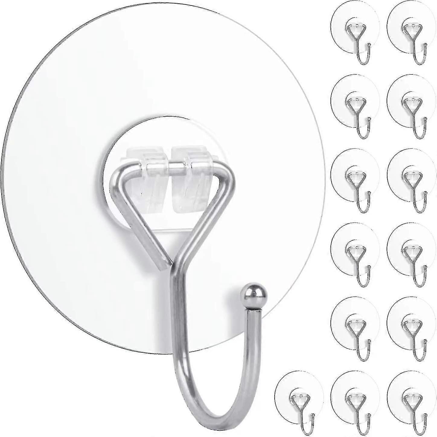 Powerful Adhesive Hooks, Pack of 12, Rustproof and Waterproof, Reusable