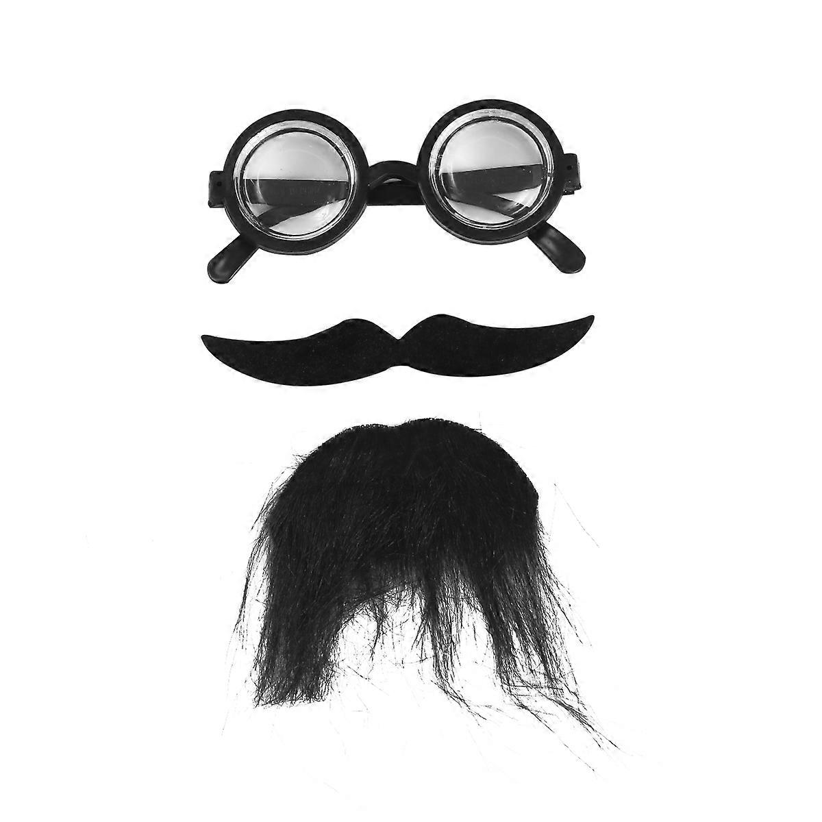 Halloween Fake Beard Mustaches And Eyeglass Party Props For Masquerade Costume And Cosplay Accessories In Black Color 1 Set