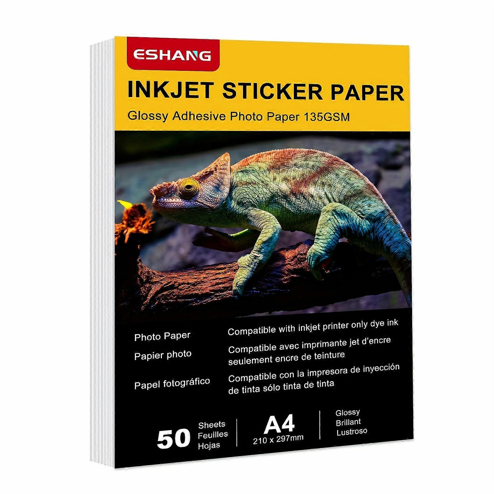 Self-Adhesive Photo Paper, A4 Glossy Sticker Paper for Inkjet Printer, 8.3 x 11.7 Inch, 50 Sheets, 135 gsm 36Ib