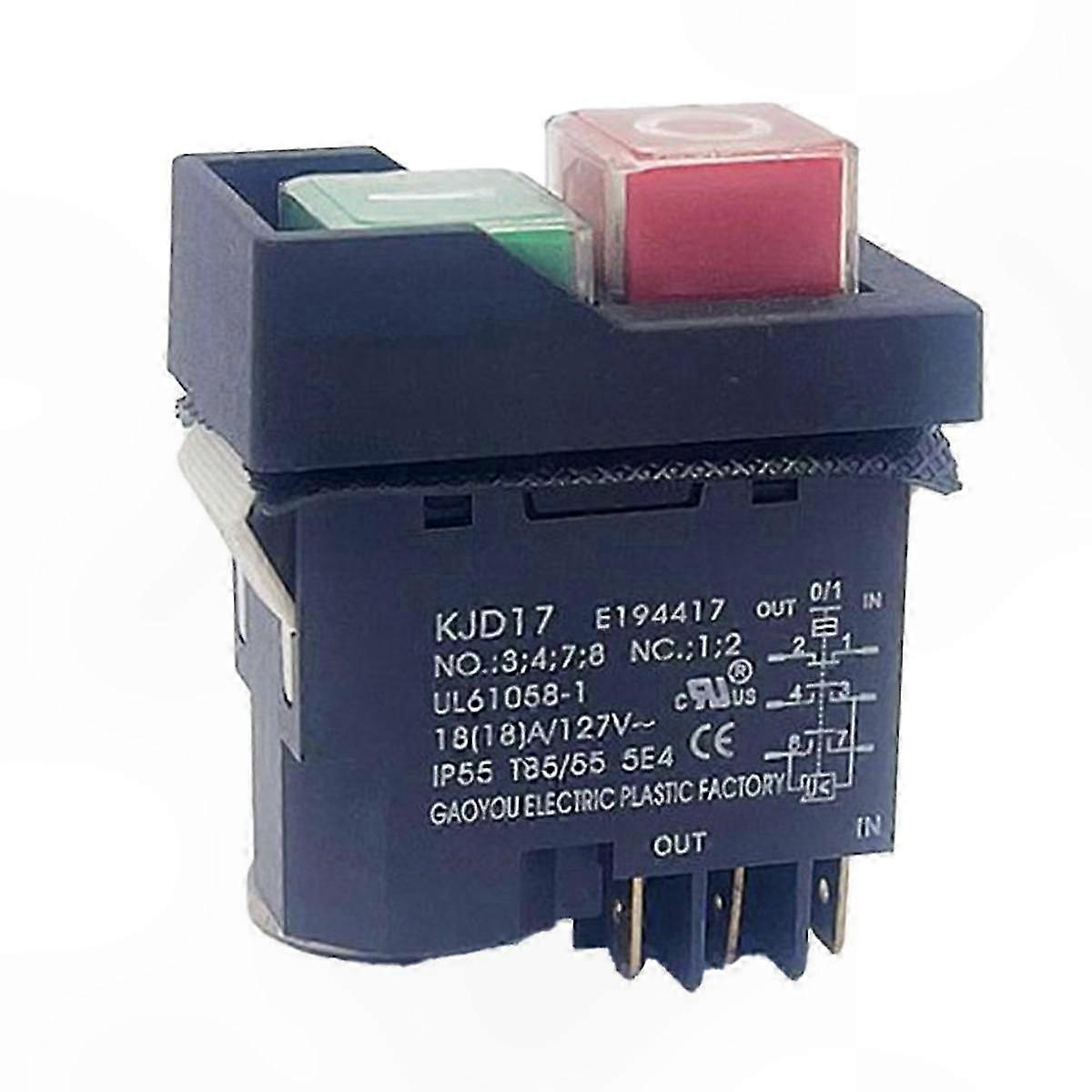 6-Pin Electromagnetic Start Button Switch, 18A AC127V, IP55 Waterproof, Heavy-Duty Equipment Control Switch