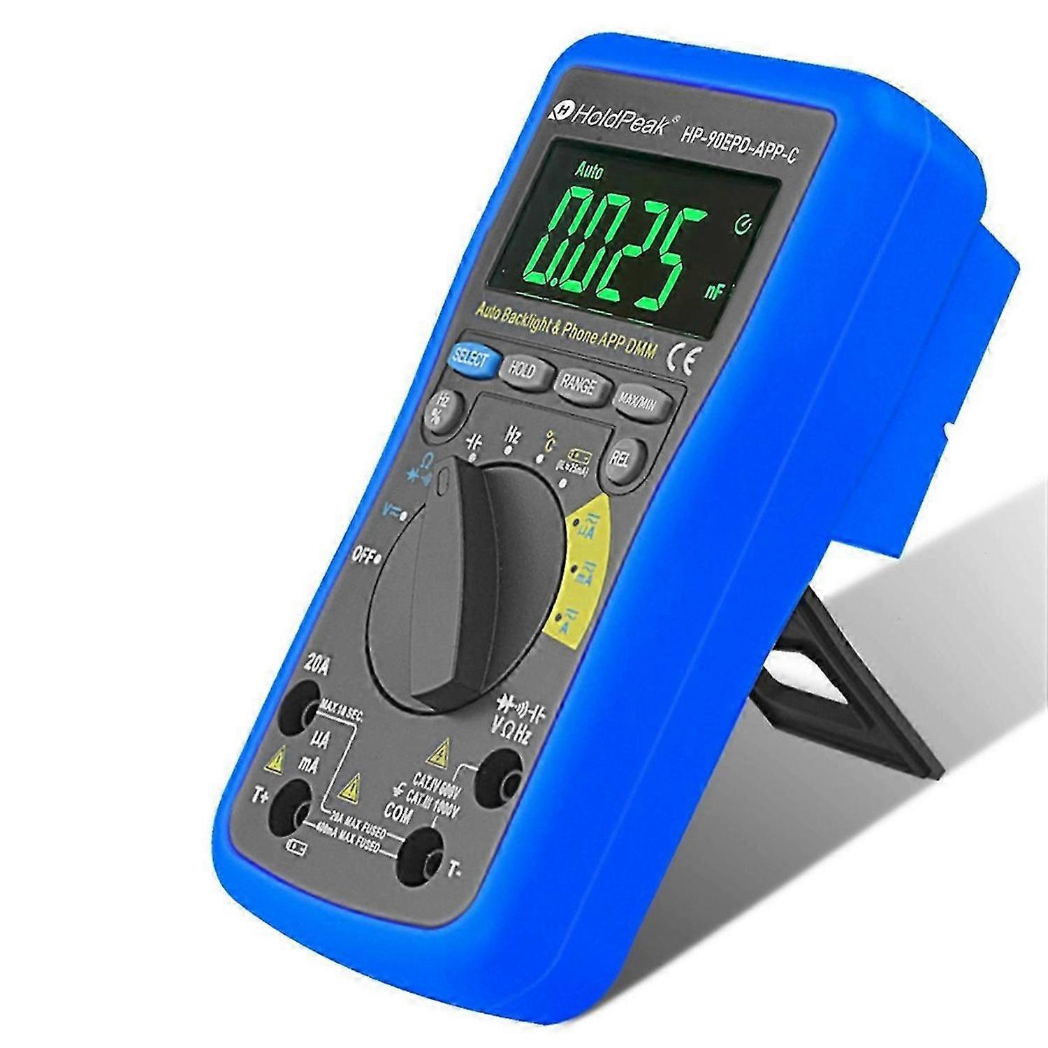 HoldPeak Smart Digital Multimeter,6000 Counts TRMS Meter ACV DCV 0-1000V Resistance Capa Frequency Test,Data Hold