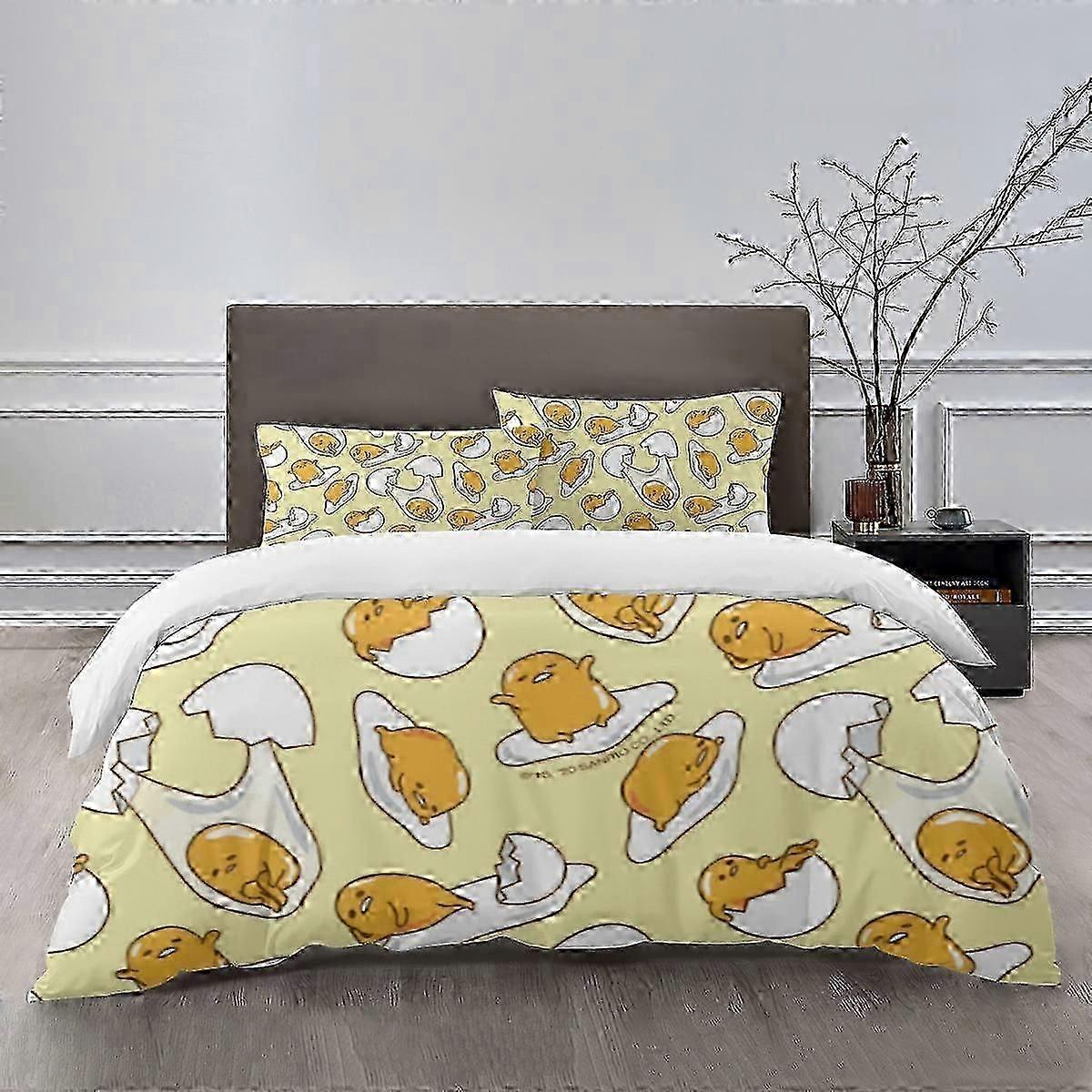 Gudetama 床上用品系列 XU214 - 轻巧的 3 件套床上用品套装,配有羽绒被套和枕套,型号 PW214