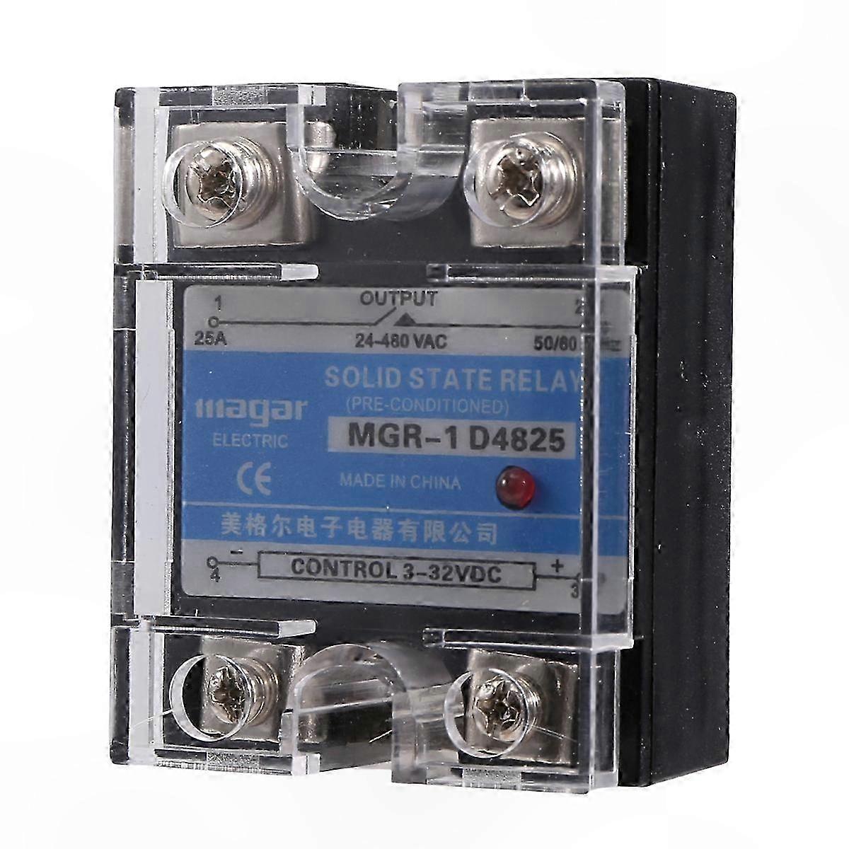 Single-Phase SSR Relay 25A DC 3-32V AC 24-480V Solid State Module for Industrial Applications