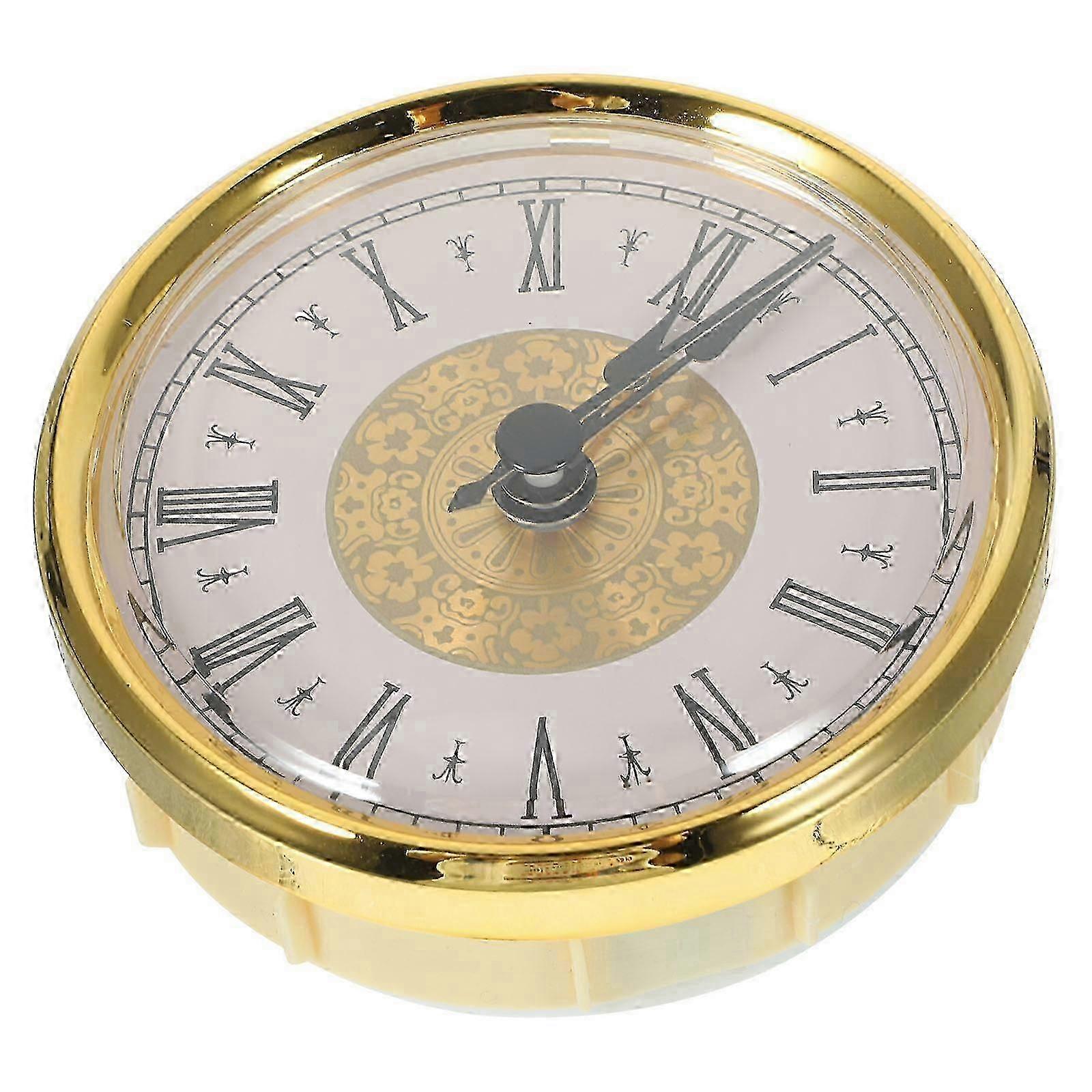 Clock Insert, Silent Timekeeping Round Design, Golden Metal Finish, 1Pack