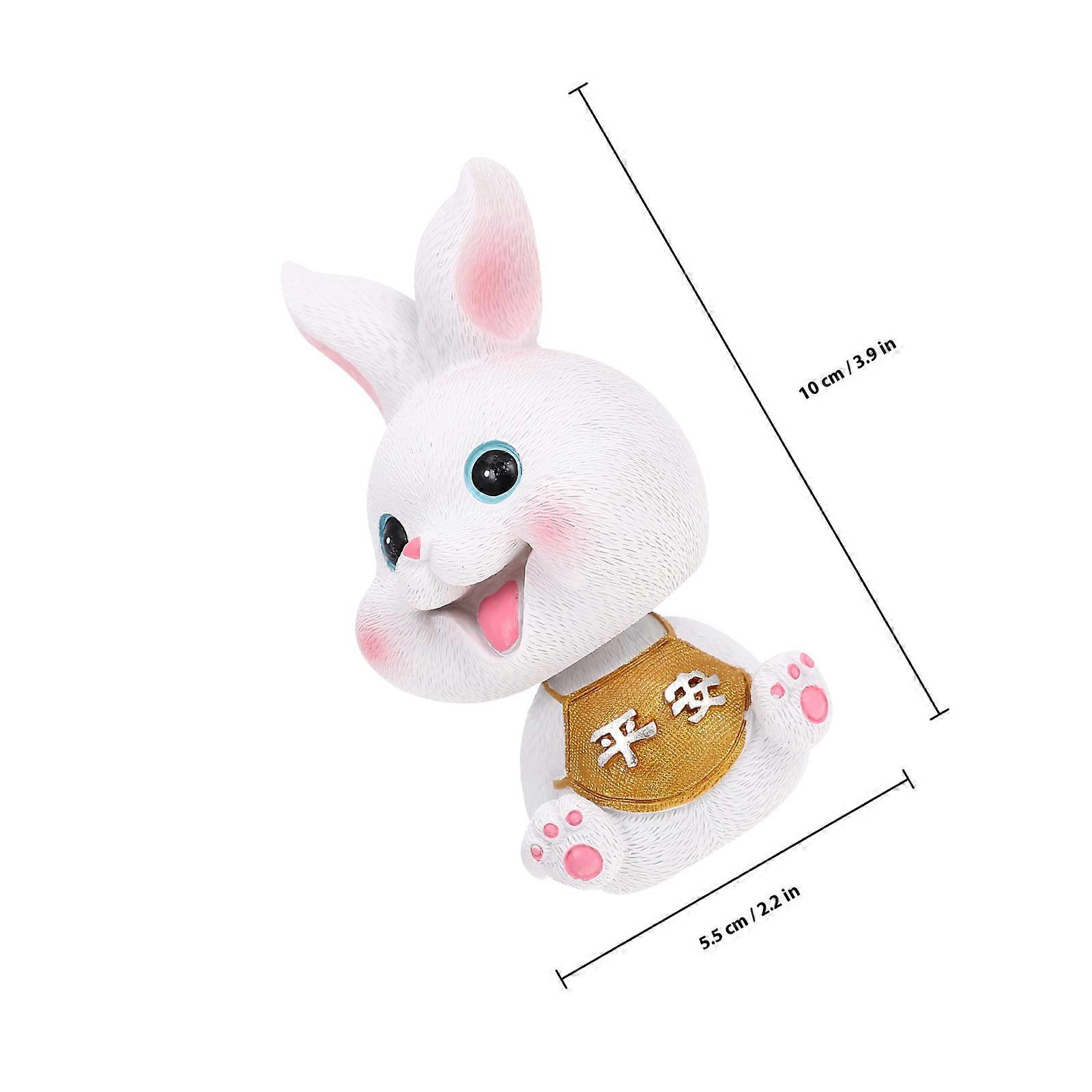 Resin Craft Rabbit Adornment for Car Interior with Head Shaking Feature