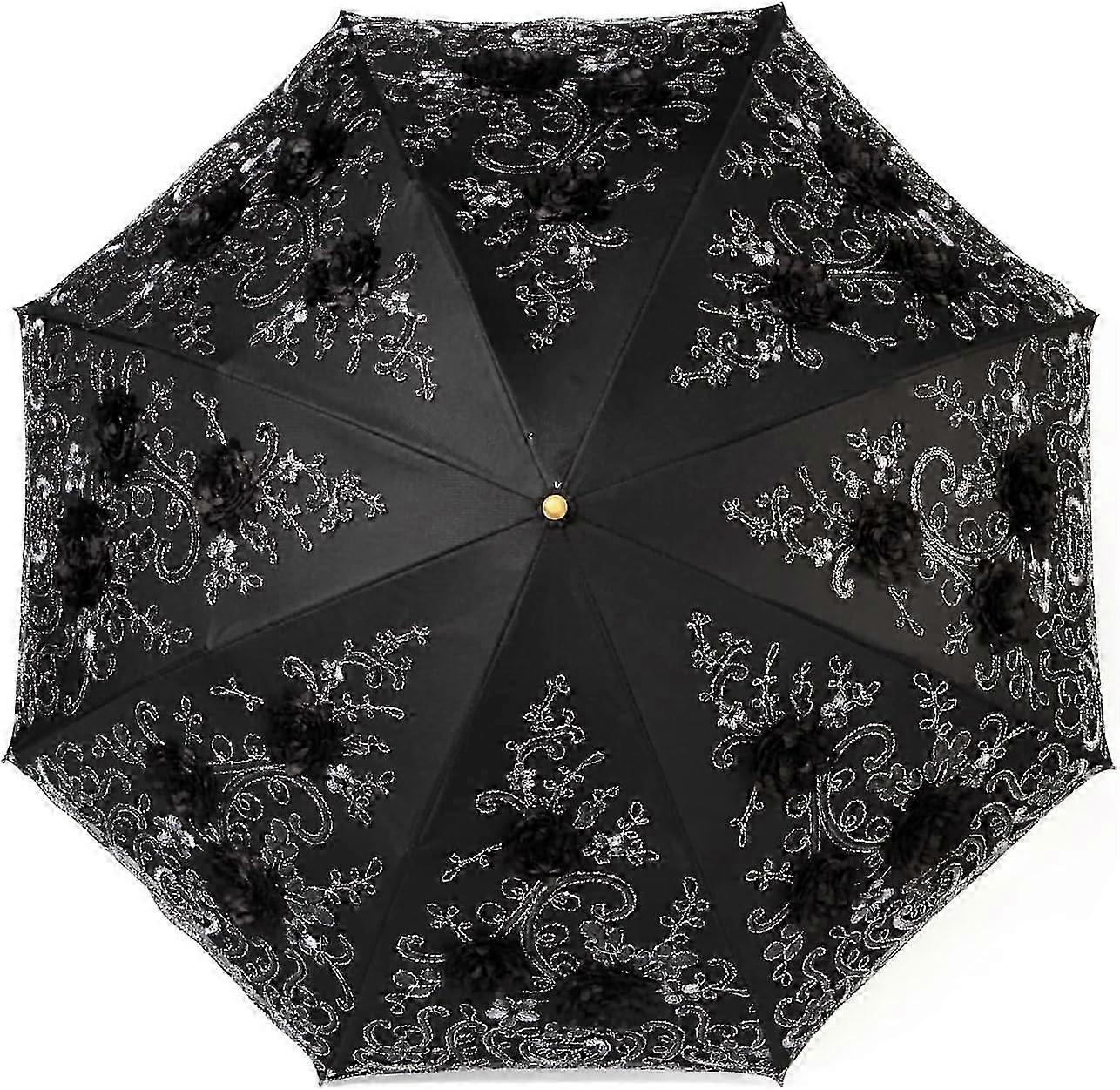UV Protective Folding Umbrella Double Layer Embroidery UPF50+晴雨雪通用8骨伞
