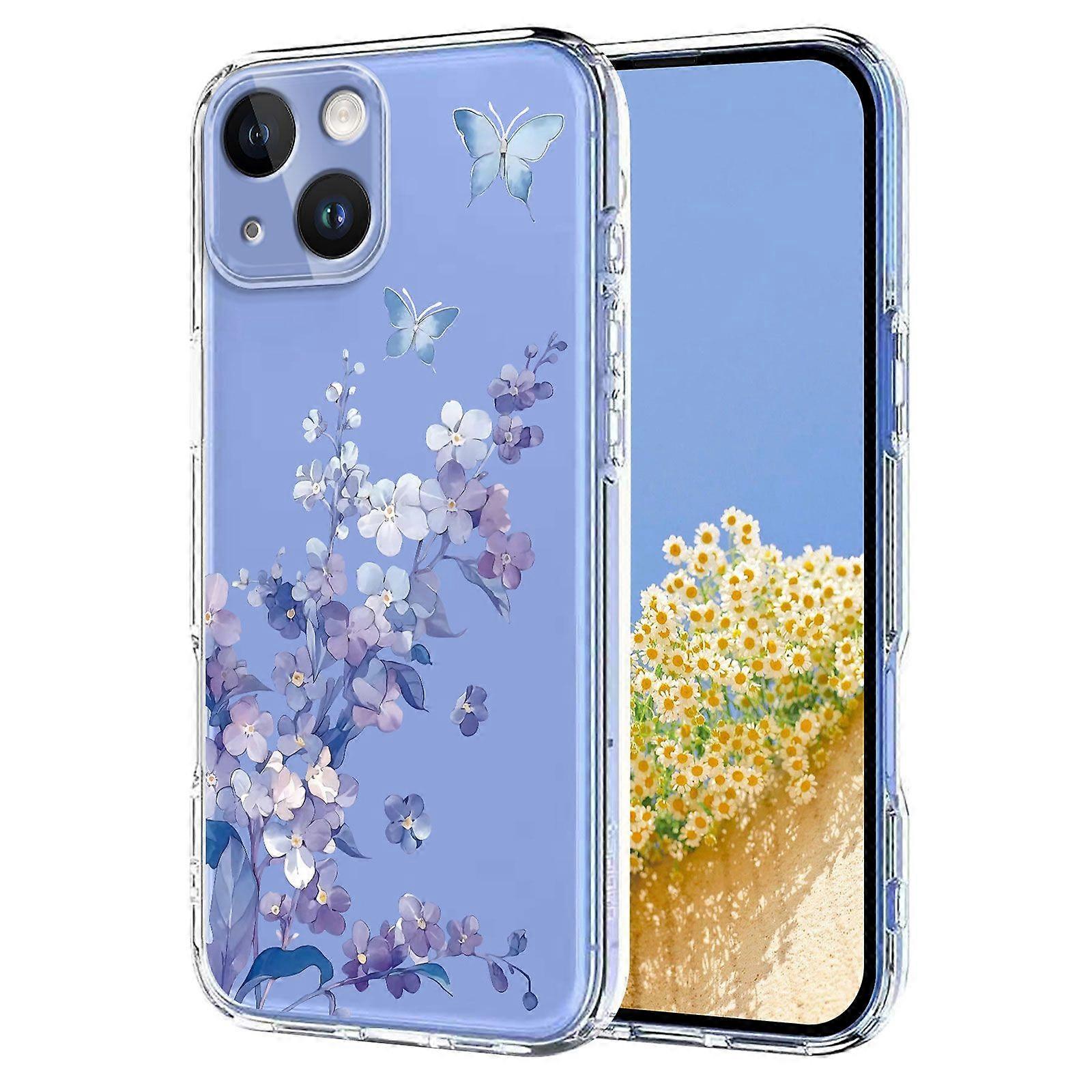 For iPhone 15 Case Butterfly Floral Pattern Printing TPU Phone Back Cover
