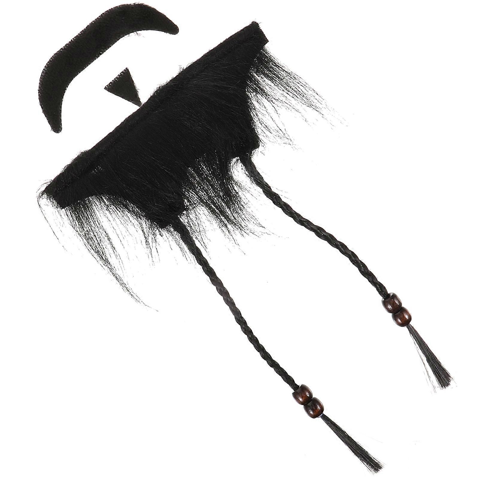 Cosplay Fake Beard Kit for Theme Party 5Sets Black Plush Material