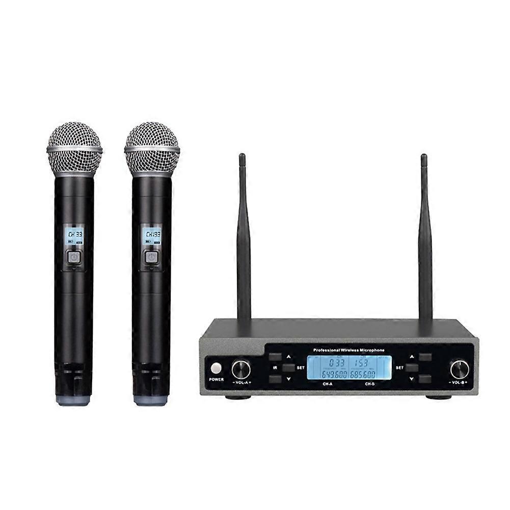 Professionelles dynamisches Handmikrofon mit Empfänger Eins-zu-Zwei-Mikrofon Bühnengesang KTV Audio Karaoke-System EU-Stecker
