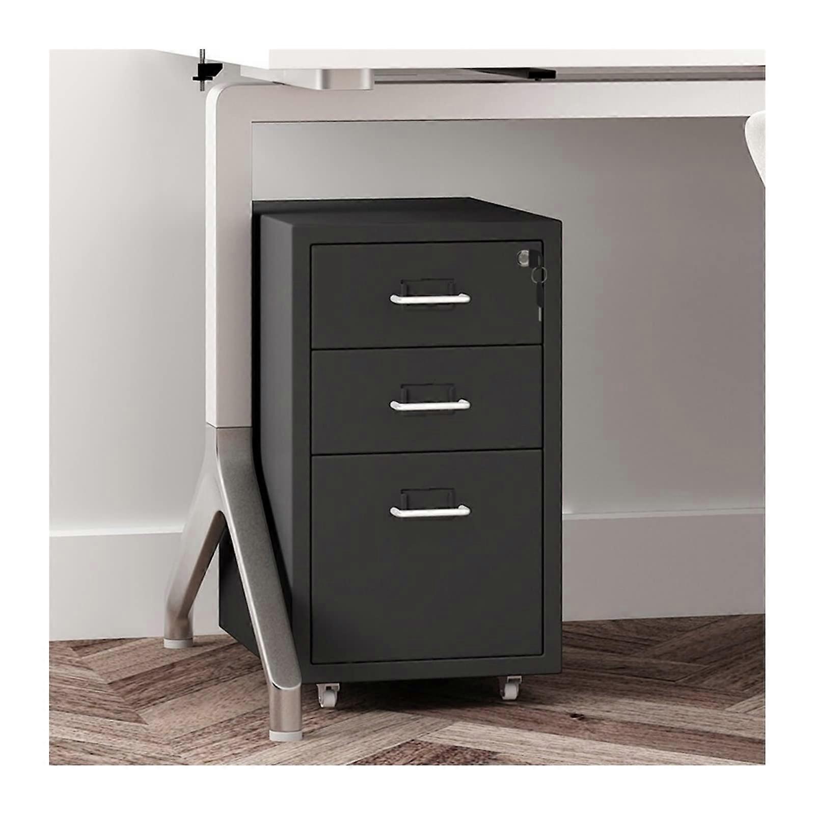 Metal Mobile File Cabinet With 3 Lockable Drawers For Home Office Rolling Storage For Legal, Letter, A4 Documents Black