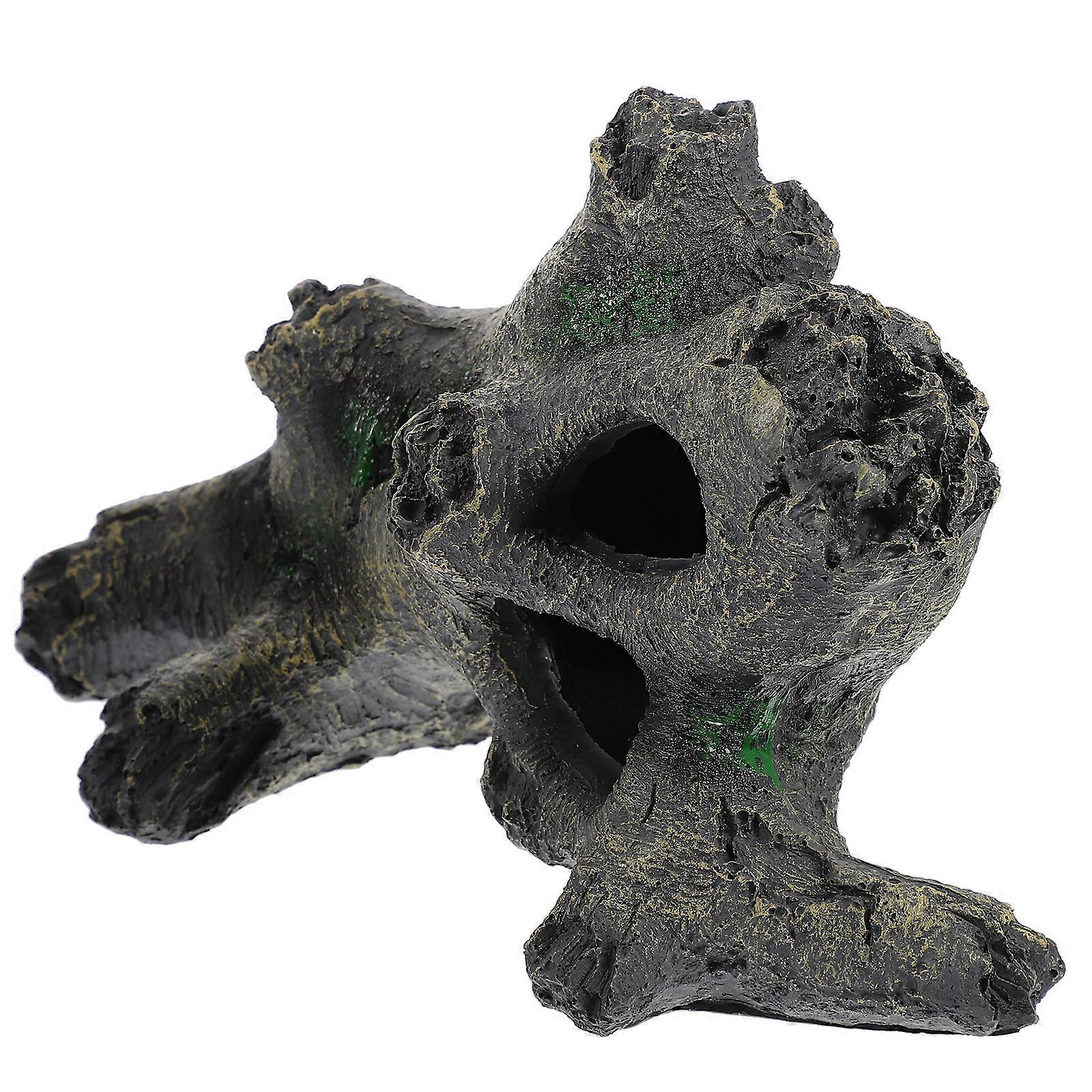Reptile Tank Accessories Reptile Hides Shelter Natural Style Grey Resin Log Shape 1Pcs
