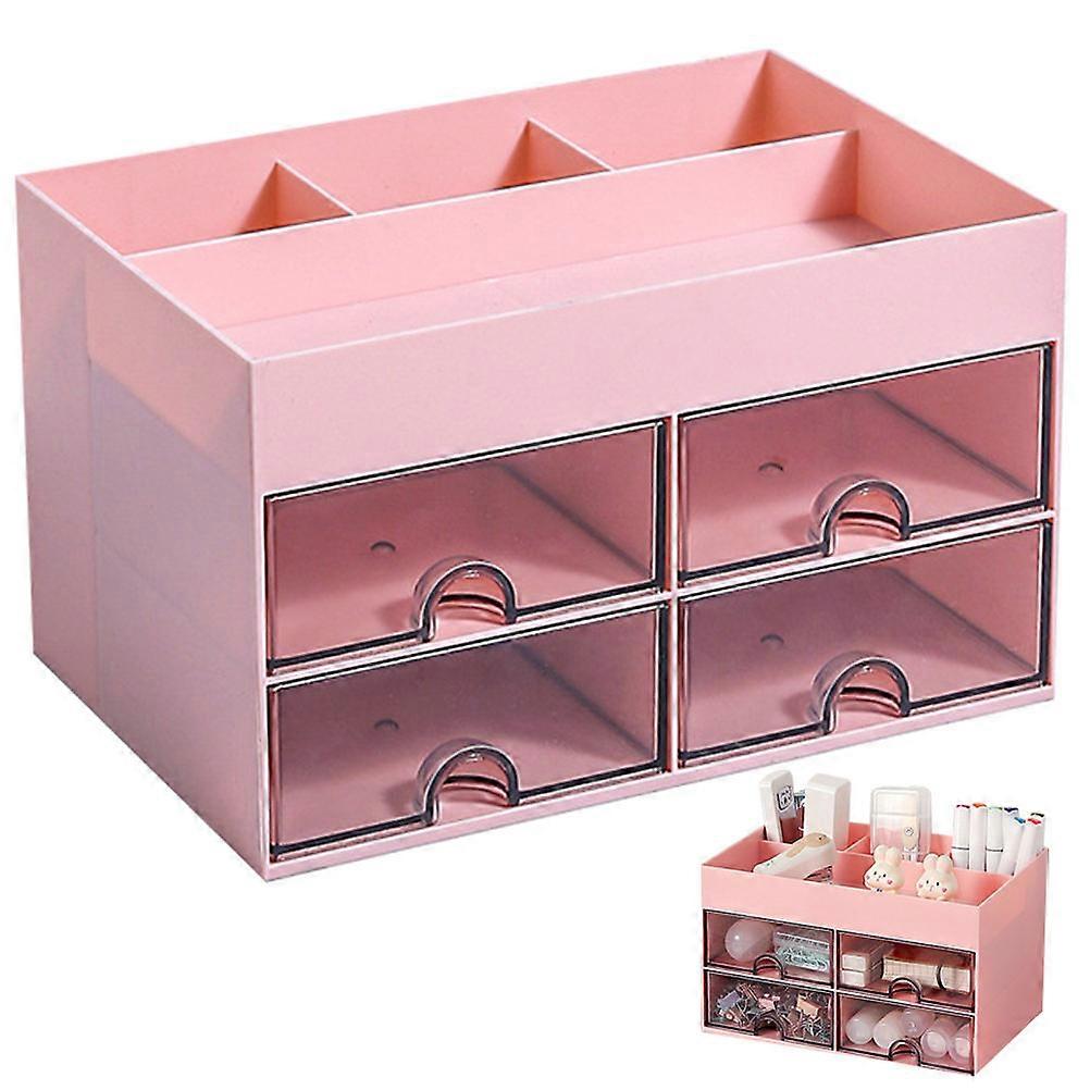 Pink Desk Organizer Drawer Style Storage Box for 3Pcs Stationery