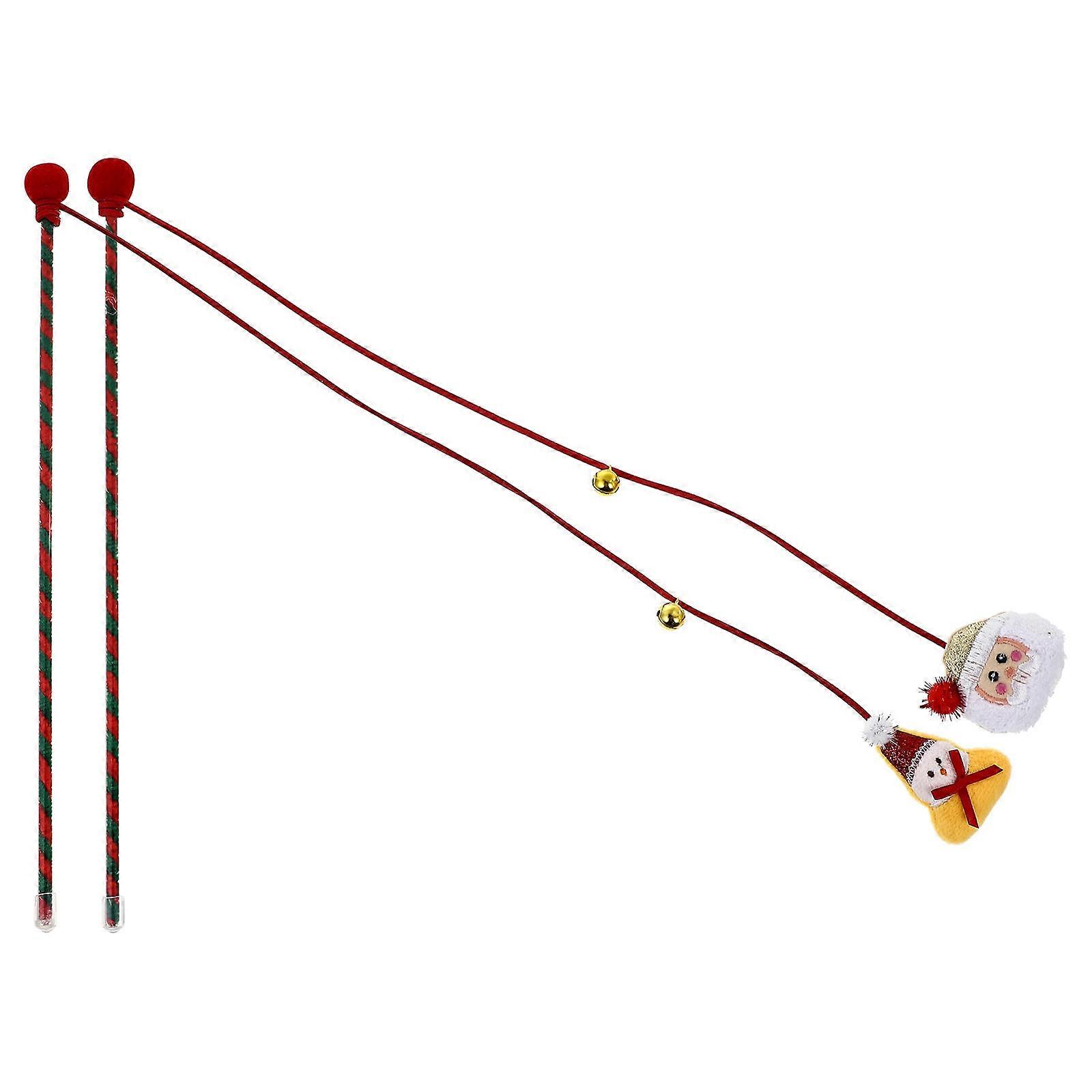 Funny Cat Toy Interactive Playthings Christmas Themed Santa Claus Snowman Rods Multi 30X2X2CM Encourage Natural Instinct 2Set