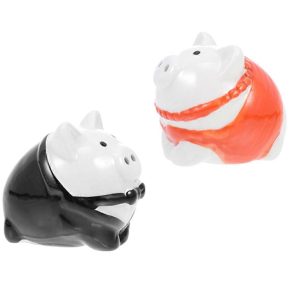 Airtight Ceramic Pig Shape Jar Tea And Candy Storage Desktop Decoration Assorted Color 2Pcs