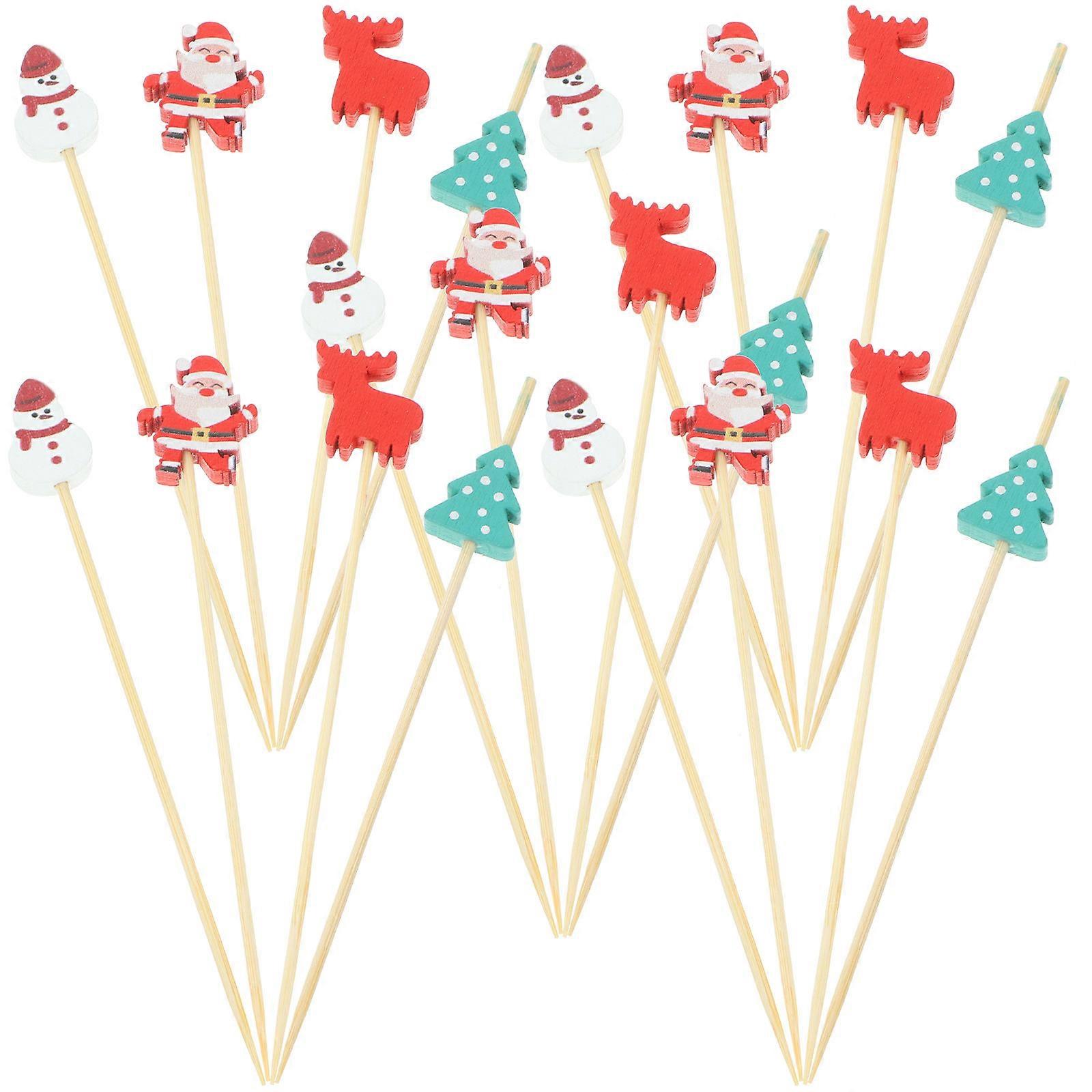 קיסמי שיניים מבמבוק לאכילה לחג המולד, 100 יחידות, צבעים שונים