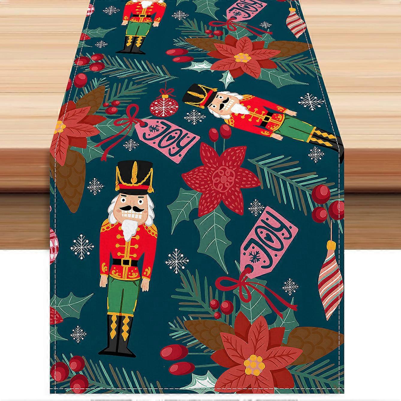 Christmas Nutcracker Print Table Runner 35.4x90cm Linen Holiday Party Decor