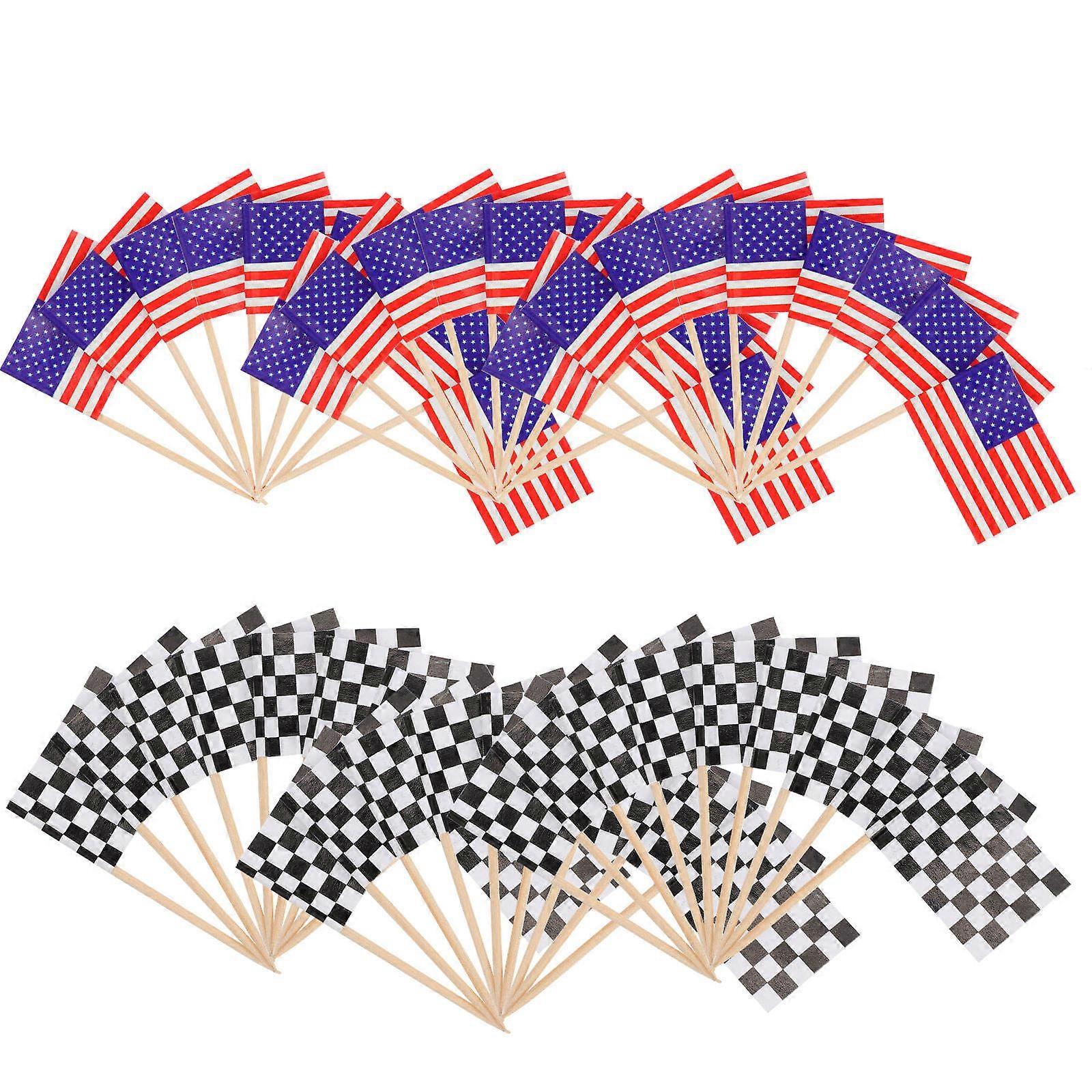 Black White Plaid Flag Cupcake Topper for Decor 600Pcs Assorted Picks