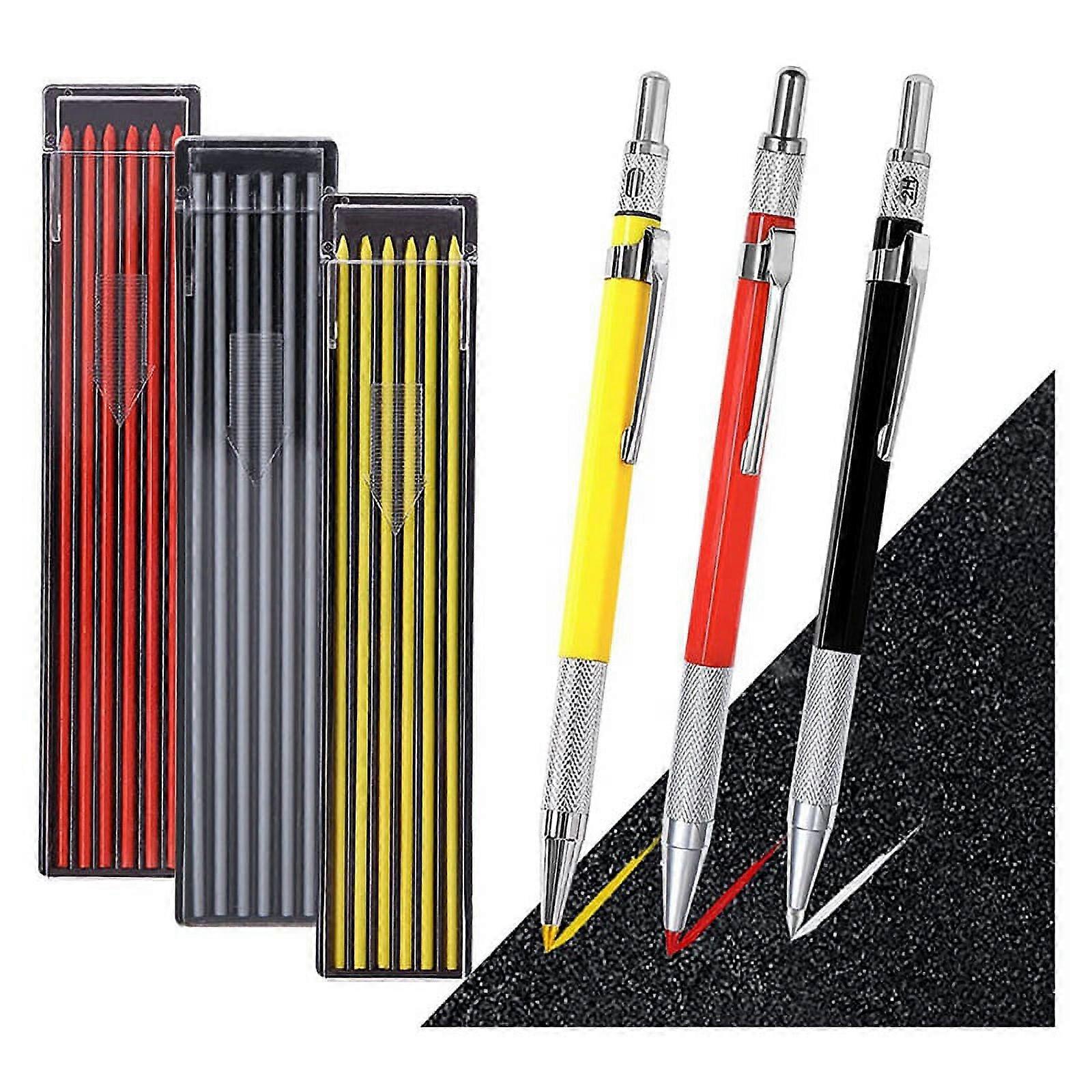 3Pcs Mechanical Carpenter Pencils Set with Built-In Sharpener for Steel,Pipe Welder,Construction Woodworker A