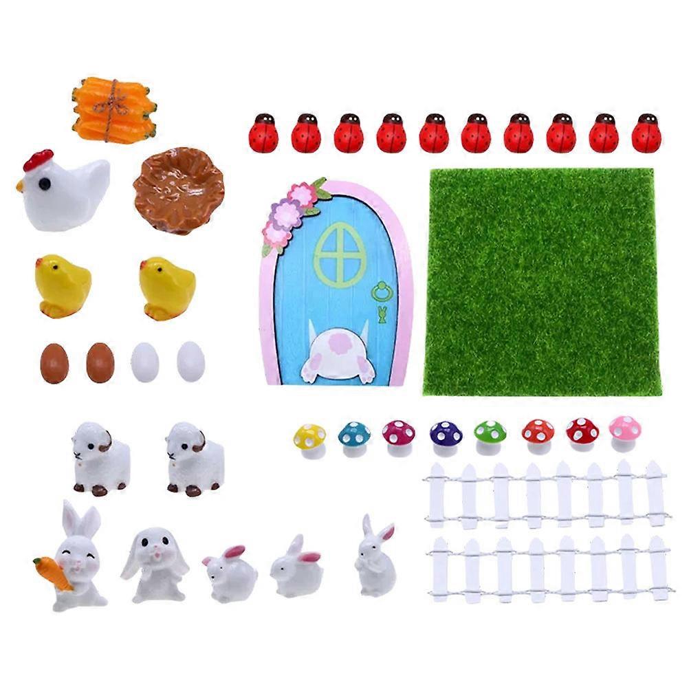 Mini Easter Theme Ornaments Fairy Door Garden Decor for 2Sets