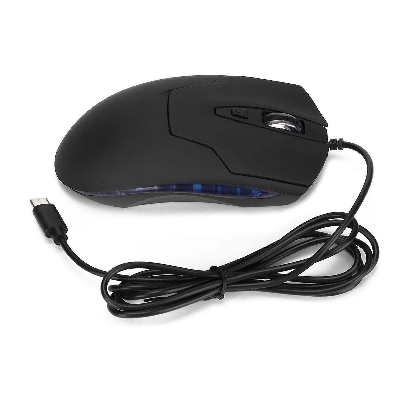 Wired Mouse Blue Backlit Type C Ergonomic Multimedia Keys Adjustable DPI Gaming Mouse for Gaming Office Study