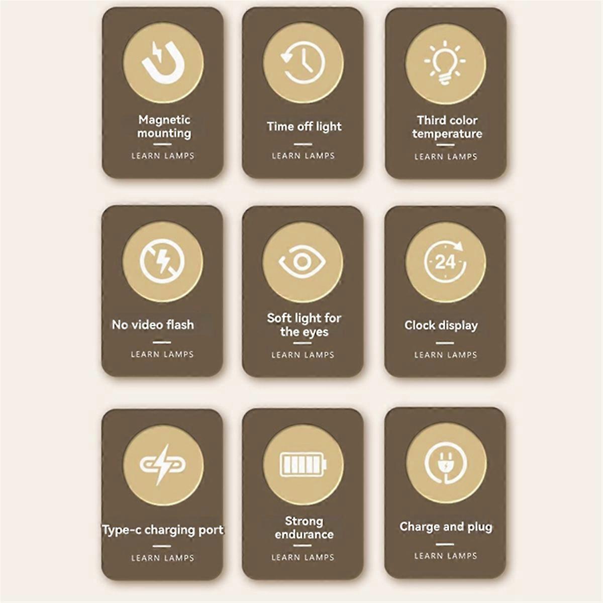 Desk Lamp Hanging Magnetic Clock Table Lamp LED USB Rechargeable