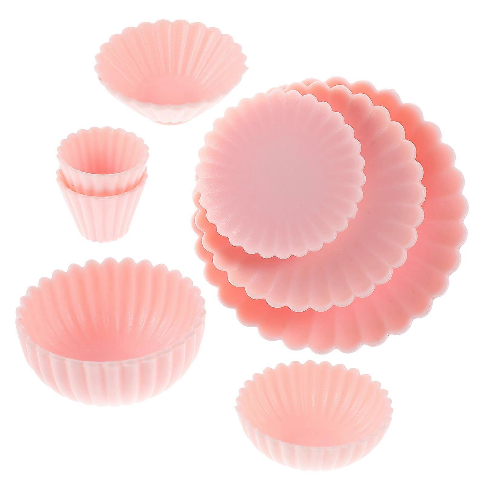 Mini Kitchen Tableware Miniature Tableware for Decor Use 40Pcs Pink PVC Toys