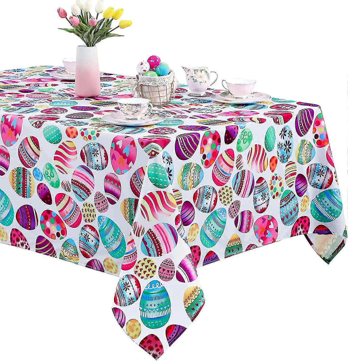 White Easter Tablecloth Colorful Easter Eggs Tablecloth For Spring Party