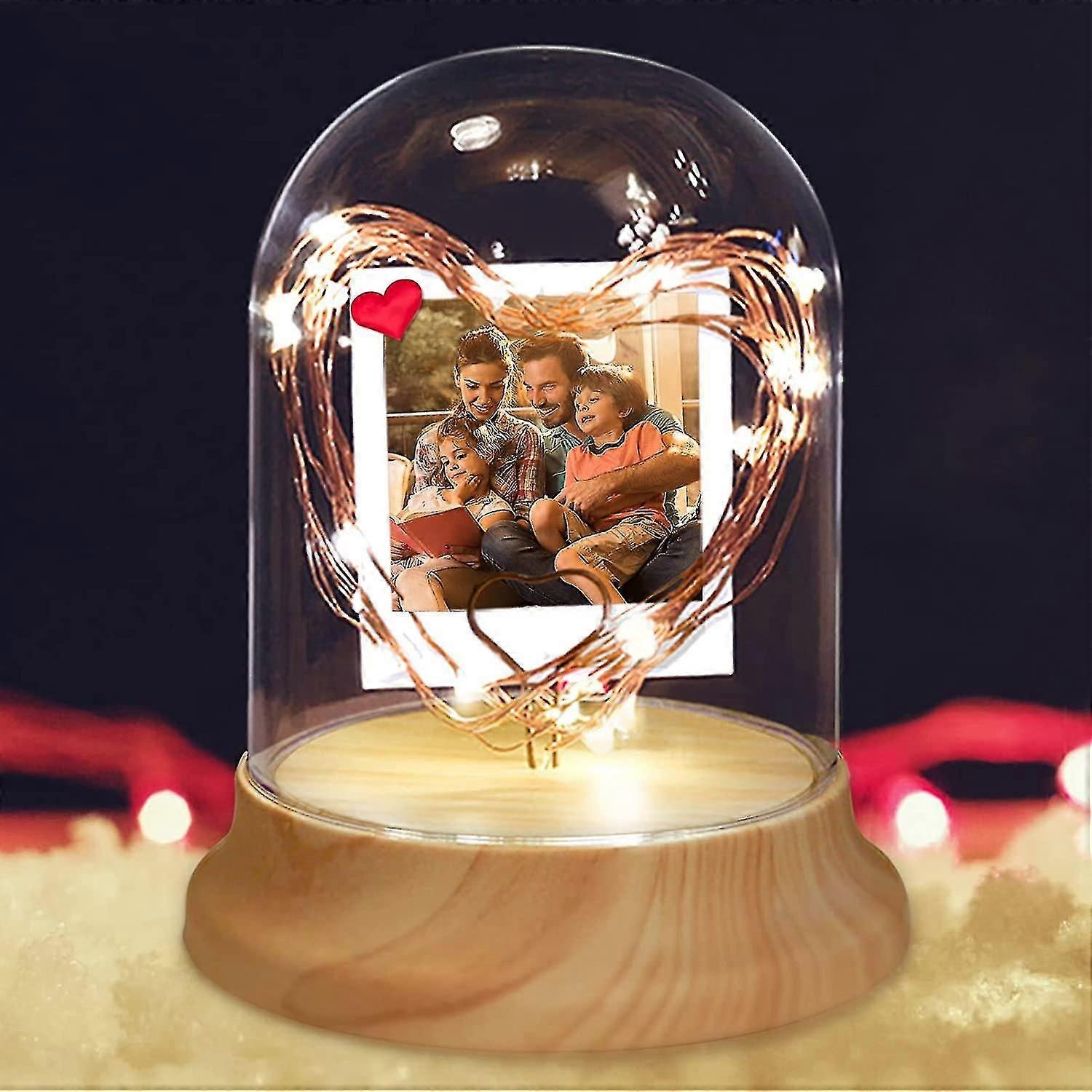 Custom Night Lamp With Photo,personalized Photo Night Light In Glass Dome With Led String