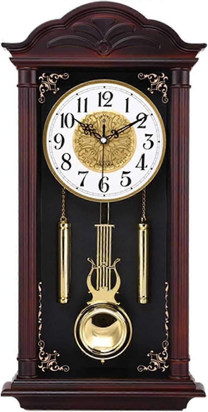 Traditional Wall Clock with Pendulum 26Inch Silent Grandfather Clock Wood Design Chiming Function For Classic Decor