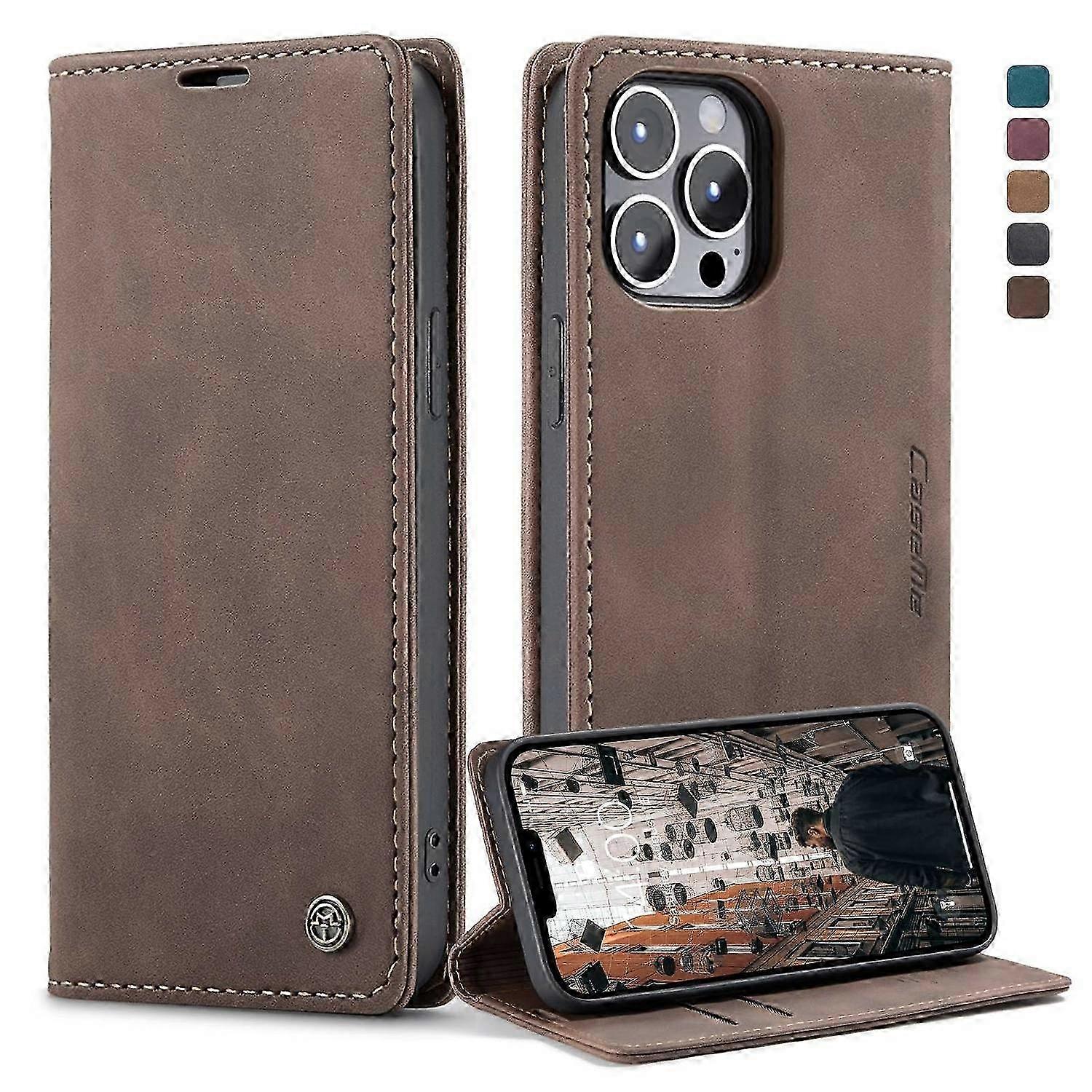 CASEME 013 Series Shockproof PU Leather Wallet Shell Case with Stand for iPhone 13 Pro 6.1 inch