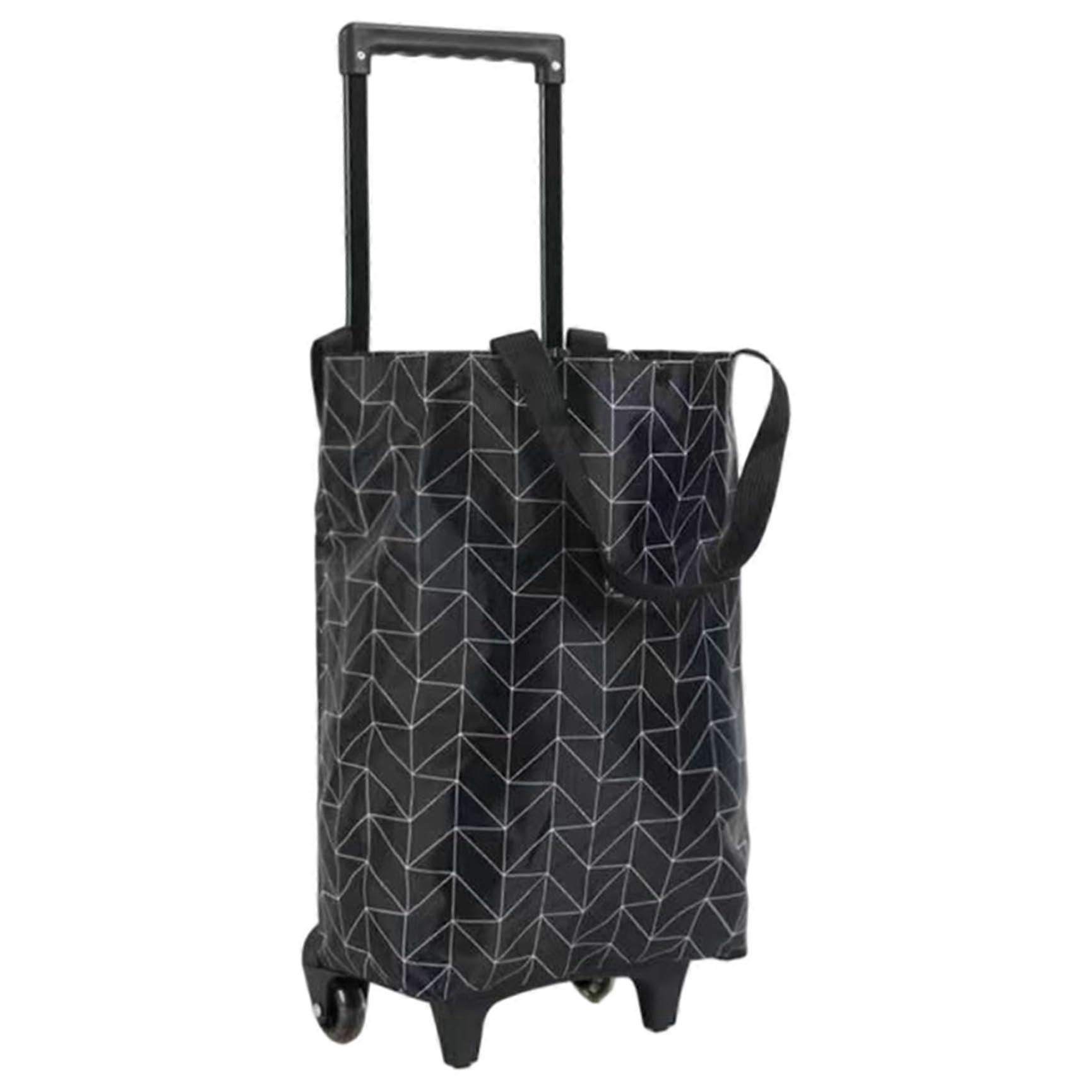 Collapsible Shopping Carts Telescopic Handle Waterproof Rolling Bag On Wheels Reusable Trolley Bags Black Diamond Pattern