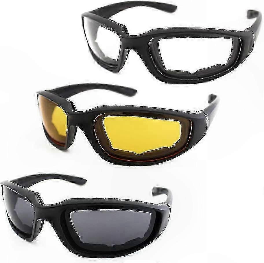 3 Pair Motorcycle Riding Glasses with UV Protection, Dustproof Windproof Goggles Padding