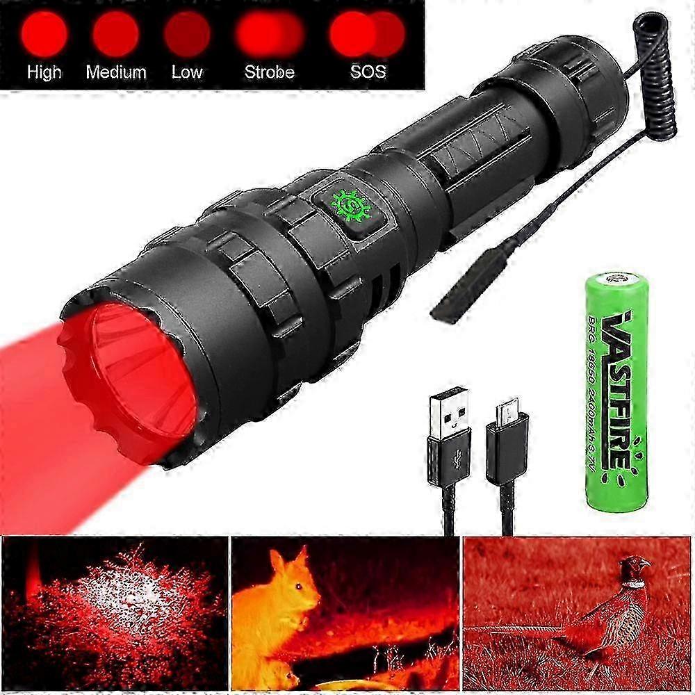 New & Improved: 1800LM Tactical L2 LED Flashlight for Hunting in 3 Colors & 5 Modes - USB Charging, 18650 Battery Ready