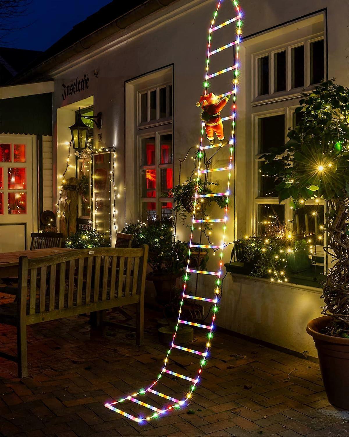 9.9Ft Xmas Ladder Lights with Santa Claus - 338 LED Lights, 8 Modes, Timer Memory Function, Mains Powered, Indoor Outdoor Garden Tree Xmas Decors (...