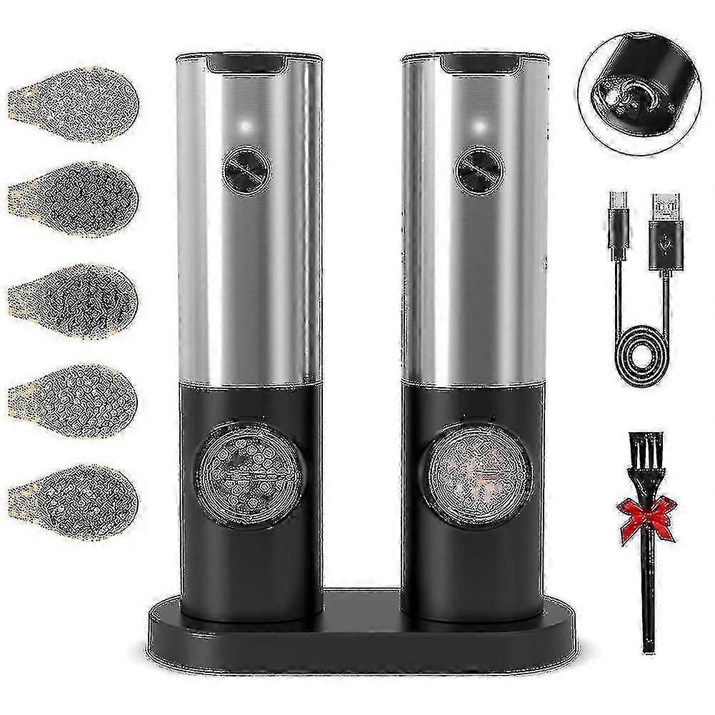 Electric Salt & Pepper Grinder Set with Automatic Rechargeable Charging Base