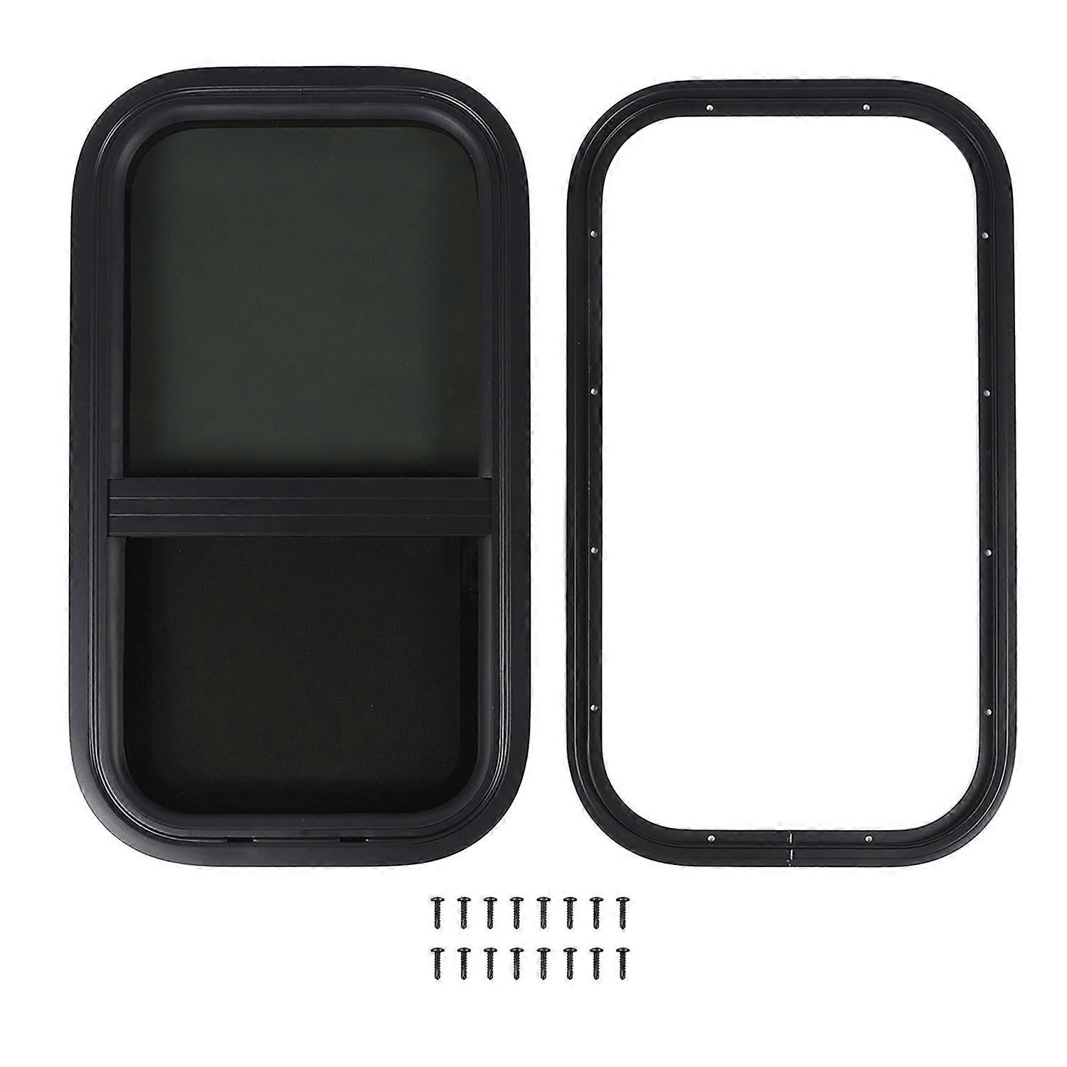 12.2x22.36in RV Window Vertical Sliding With Removable Fly Net Tempered Glass Aluminum Alloy Rounded