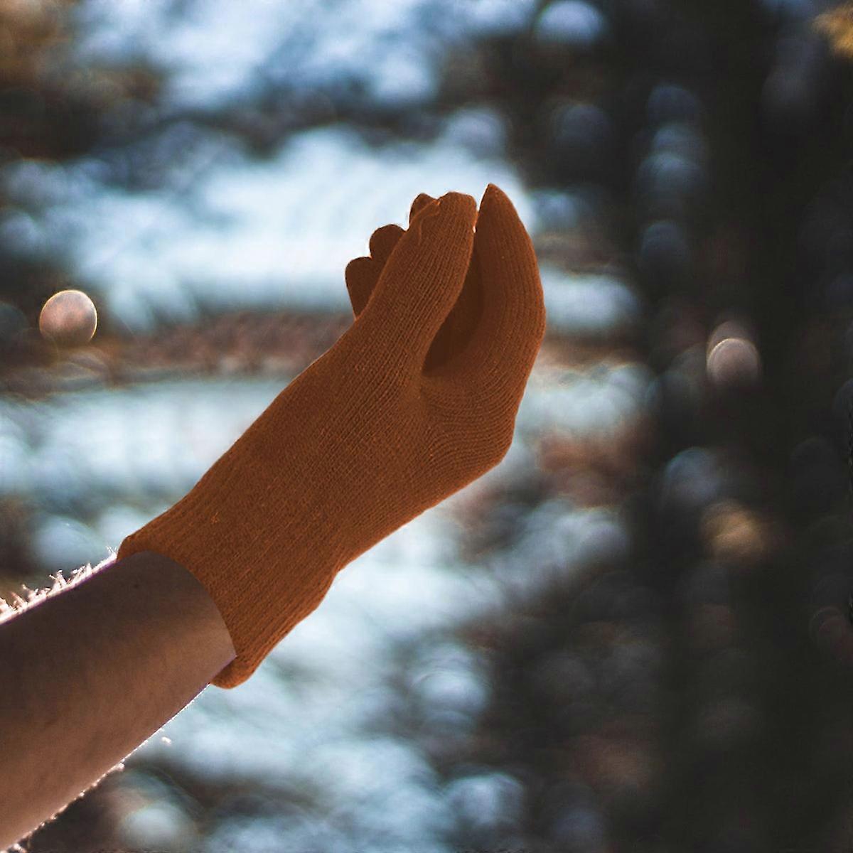 Solid Color Gloves Winter Warm Gloves for Winter Use 1Pair Coffee Knit