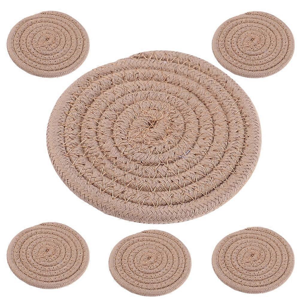 6pcs Woven Coasters Round Coasters Cups Coasters Coffee Table Drinks Coasters