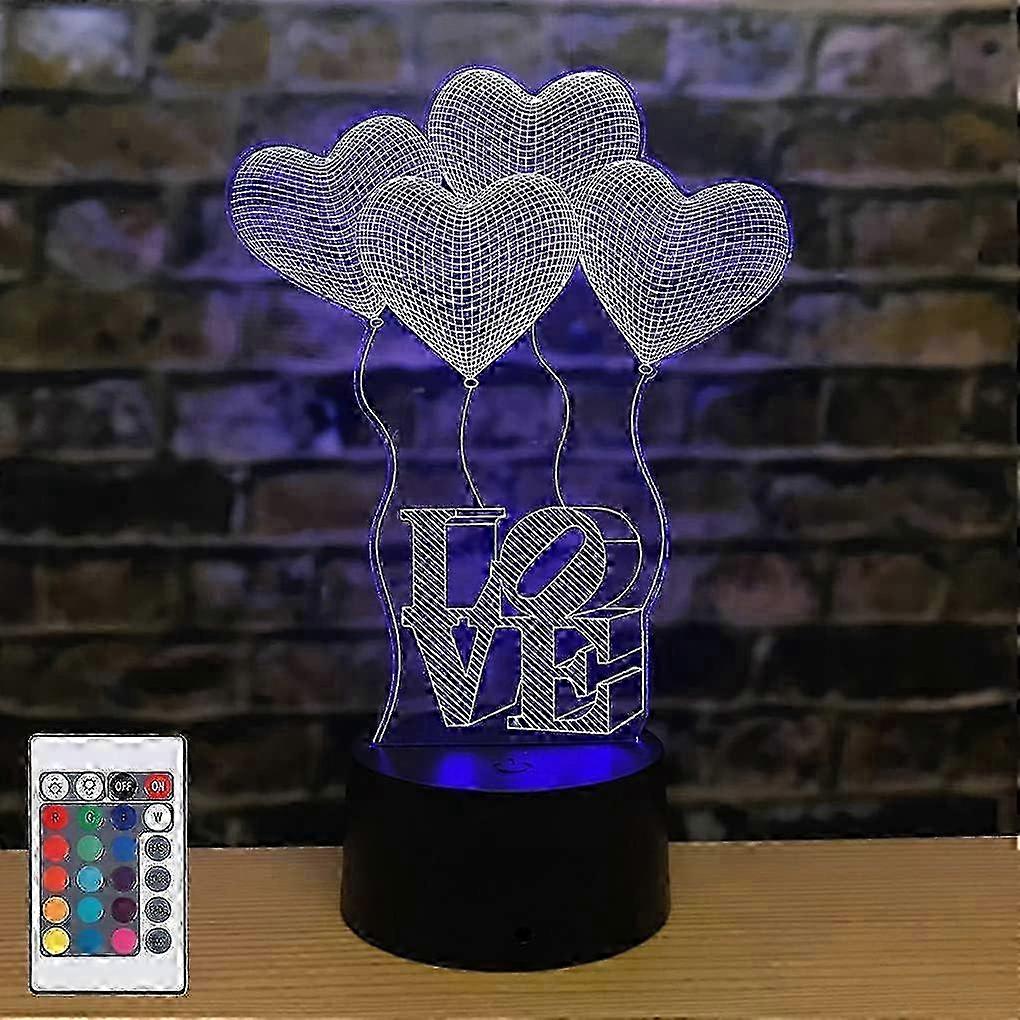 e 3D Illusion Lamp 4 Love Heart Balloon Updated 16colors Night Light for Kid Touch Sensor &Remote Control