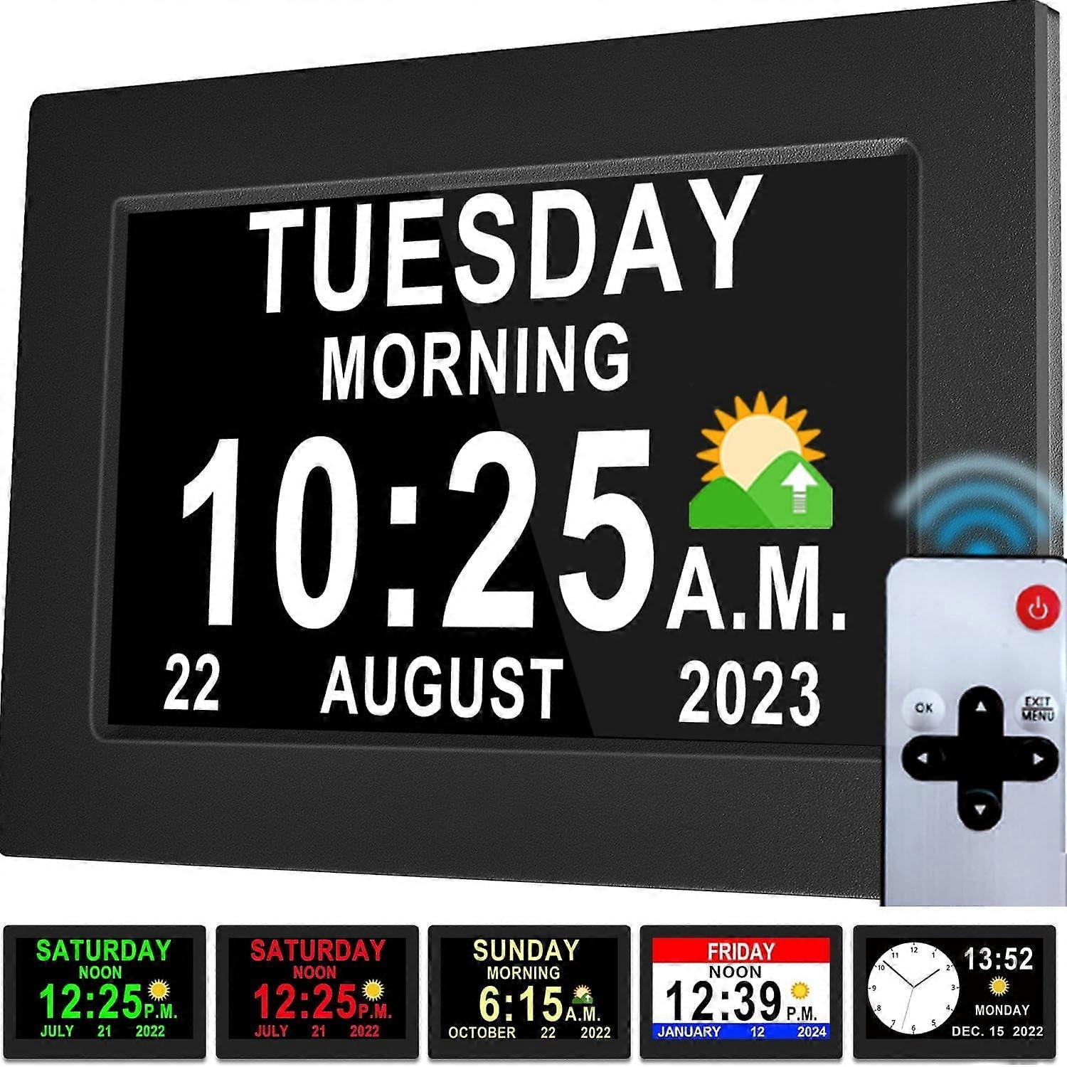19 Alarms Dementia Clock 8" Large Display, Remote Control, 5-Level Dimming, Non-Abbreviated Date & Day, Calendar for Alzheimer's Seniors, Digital