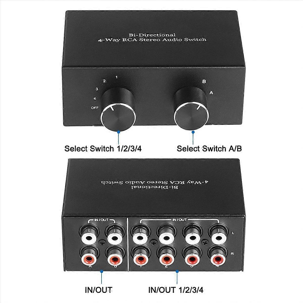 Bi-Directional 4-Way Stereo Audio Switch L/R Audio Switcher