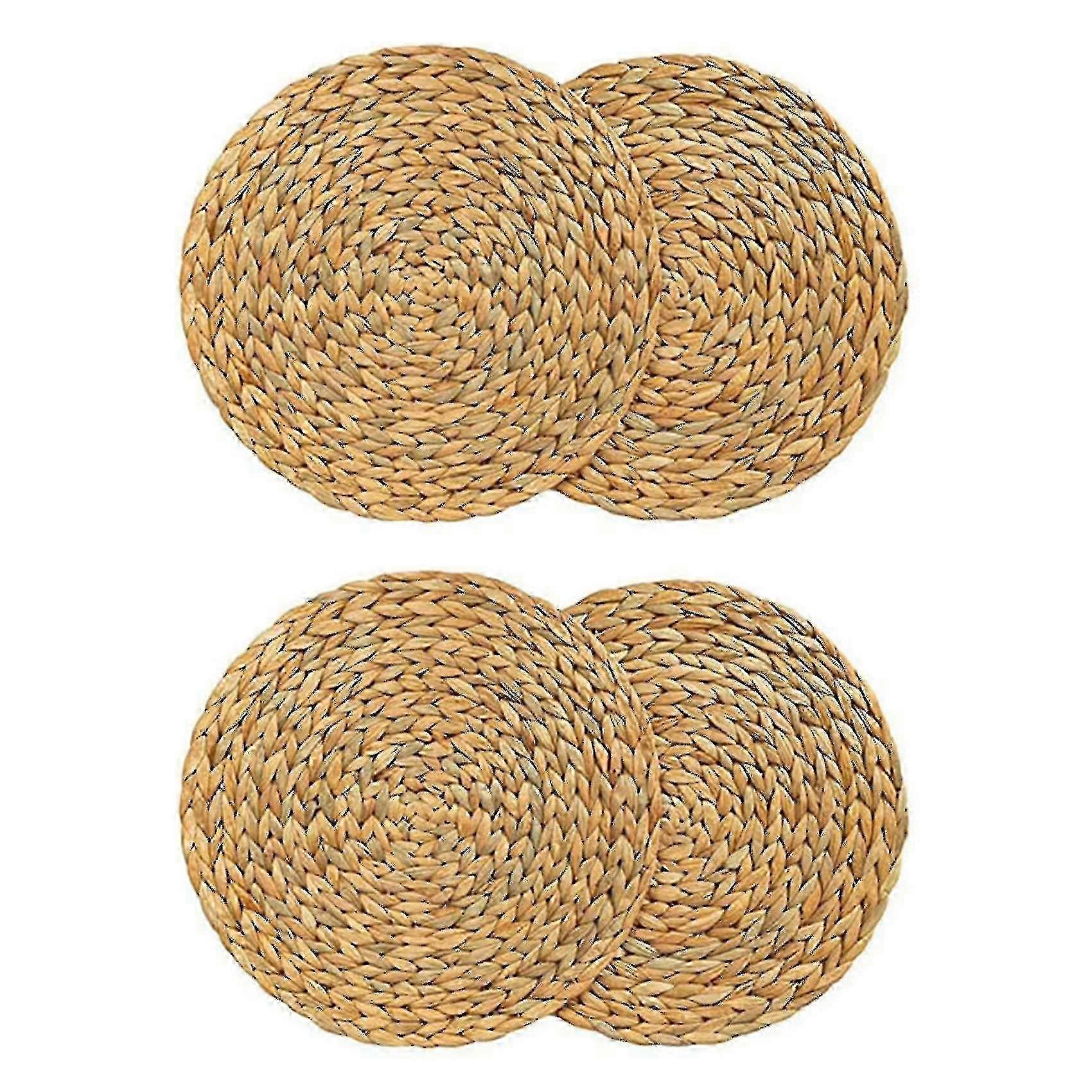 Water Hyacinth & Wicker Placemats Set of 4, Round Natural Table Mats 38cm