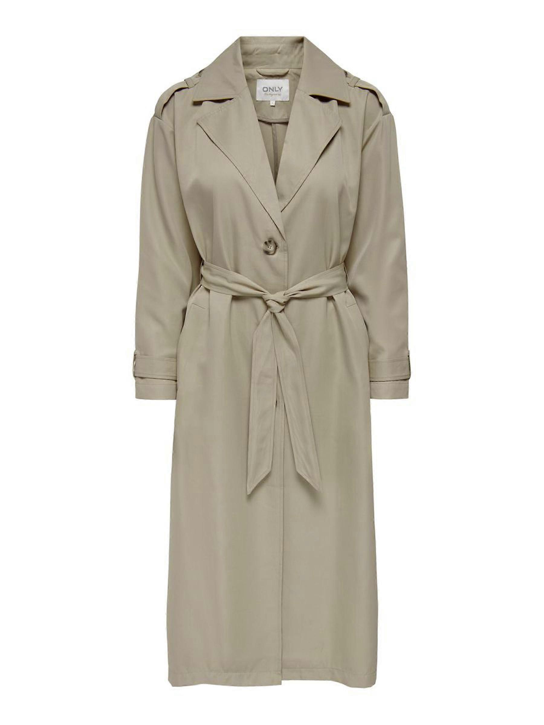 ONLY Kvinders Lang Trenchcoat Elegant Basic Transition Frakke Enkeltradet