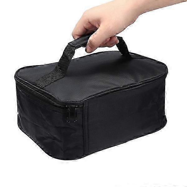 Portable mini car microwave oven, 12V electric, black.