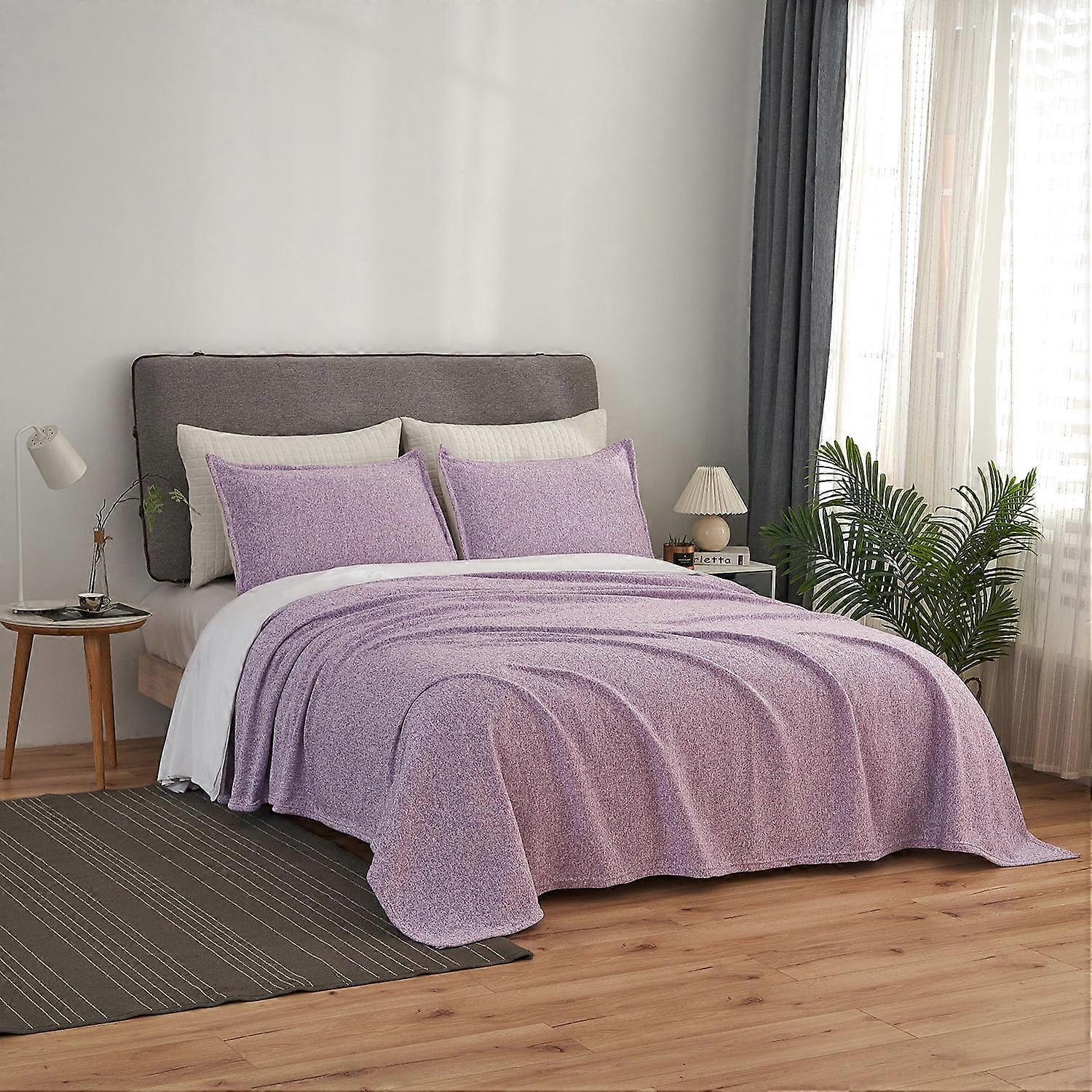 JML Knit Blanket Twin 2 Piece (60"x80") with 1 Sham -Soft Jersey Blanket, Purple/White