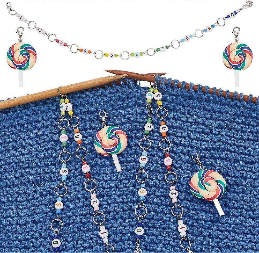 2 Pcs Lollipop Knitting Row Counter Chains and 2 Pcs Lollipop Stitch Markers Polymer Clay Charms Stitch Marker for Knitting Weaving Sewing Jewelry Mak
