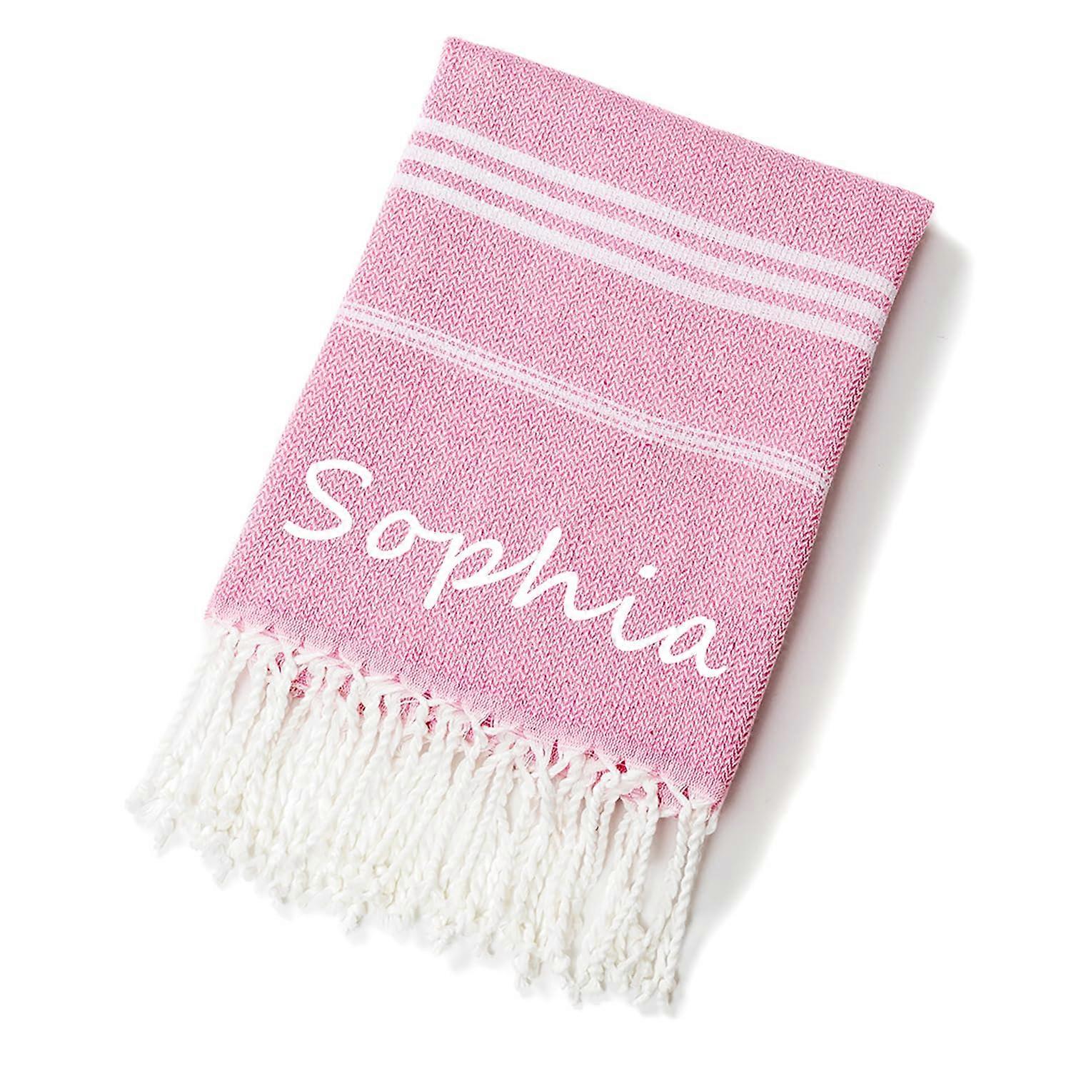 Turkish Beach Towel with Name, Custom Embroidered Quick Dry Sand Resistant Cotton Blend