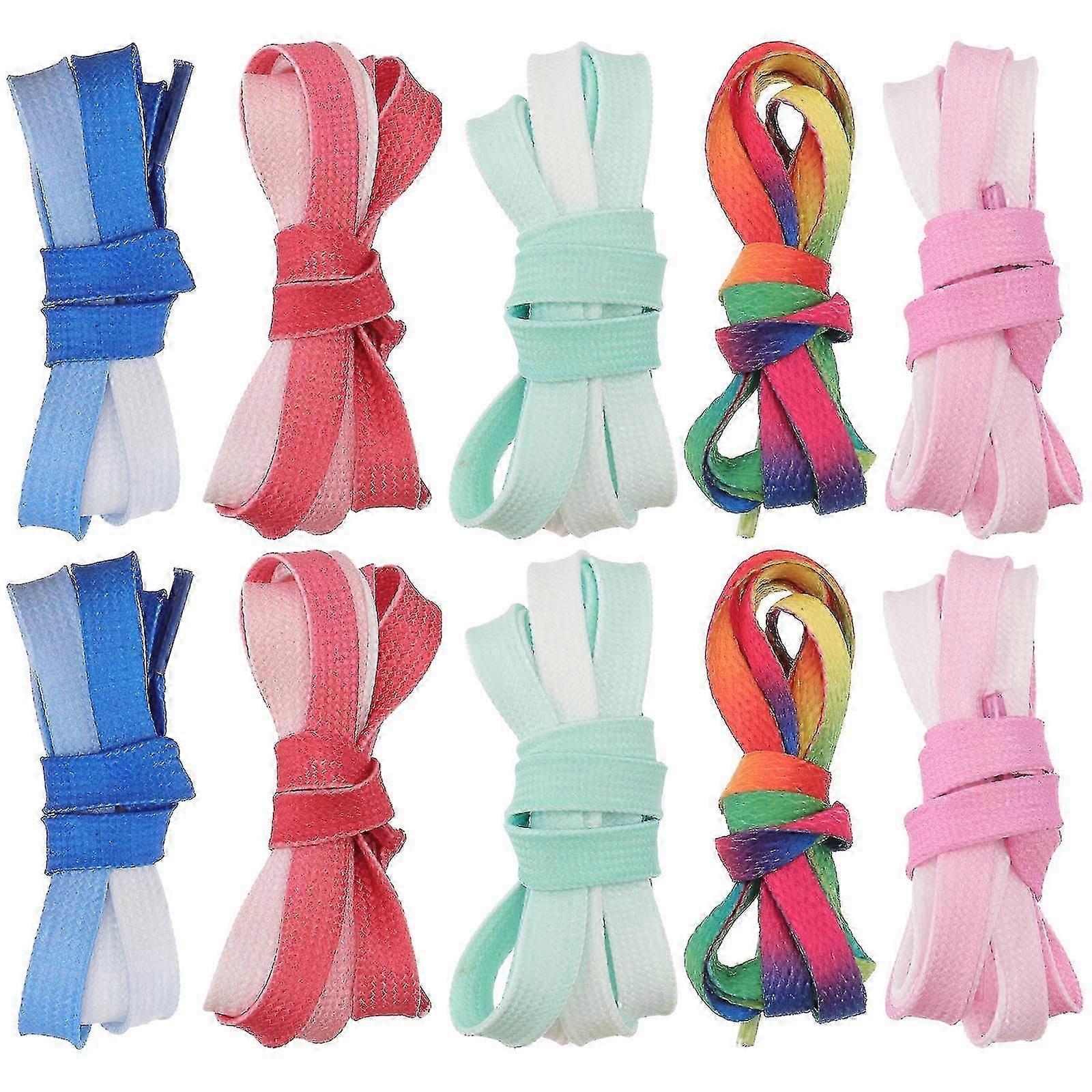 Stretchy Shoelaces Shoe Laces Strings Elastic Rainbow Gradient Flat White - 5 Pairs
