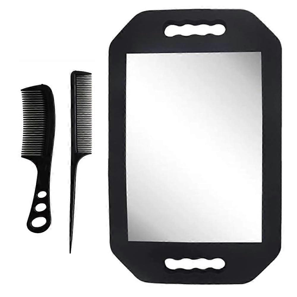 Large Handheld Mirror with Comb Set for Haircut, Wide Angle View, Professional Barber Use