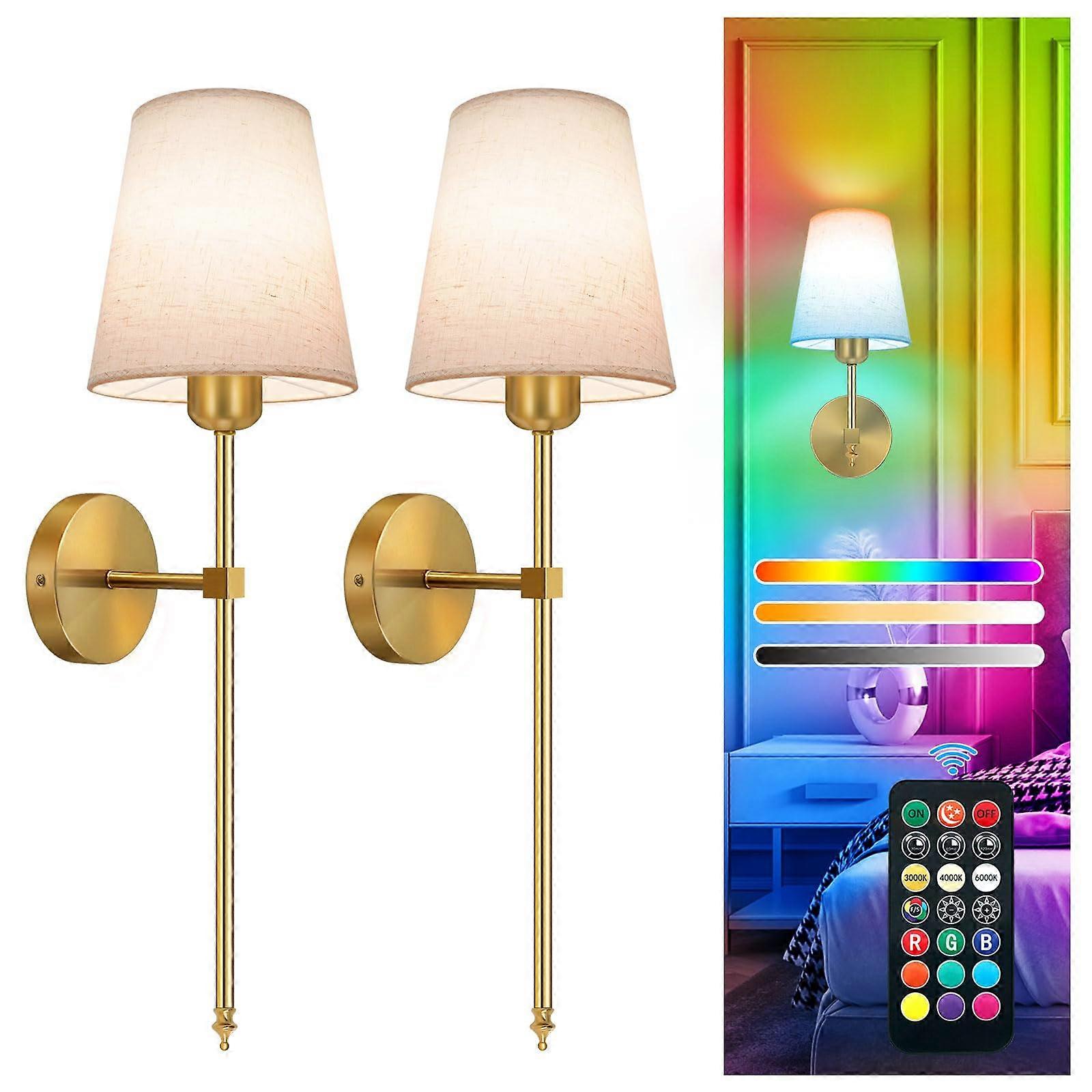 Battery Operated Wall Sconce Set of 2 with Remote, Rechargeable RGB Light, 3 Color Temps for Bedroom